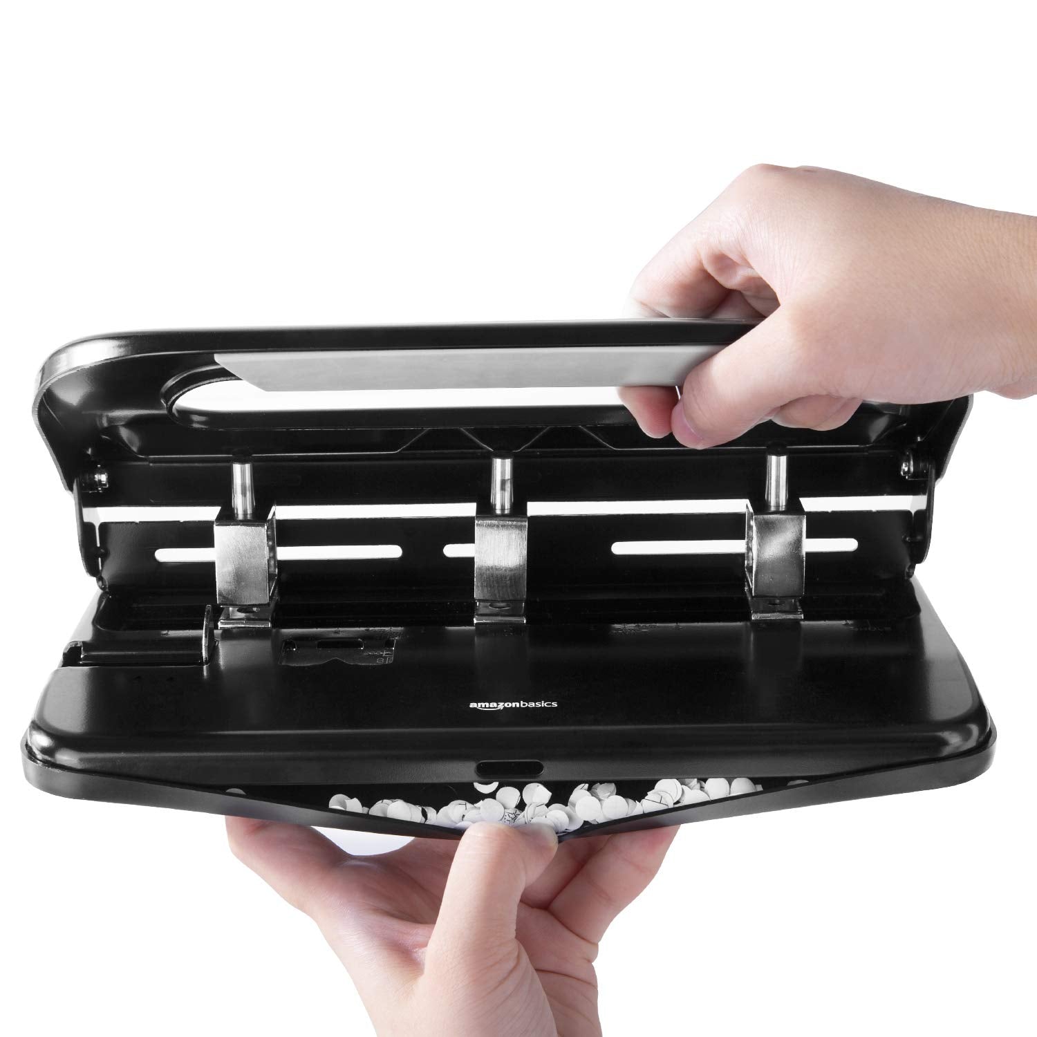 Amazon Basics 3 Hole Punch, 10 Sheet Capacity, Black, Easy-Clean Tray