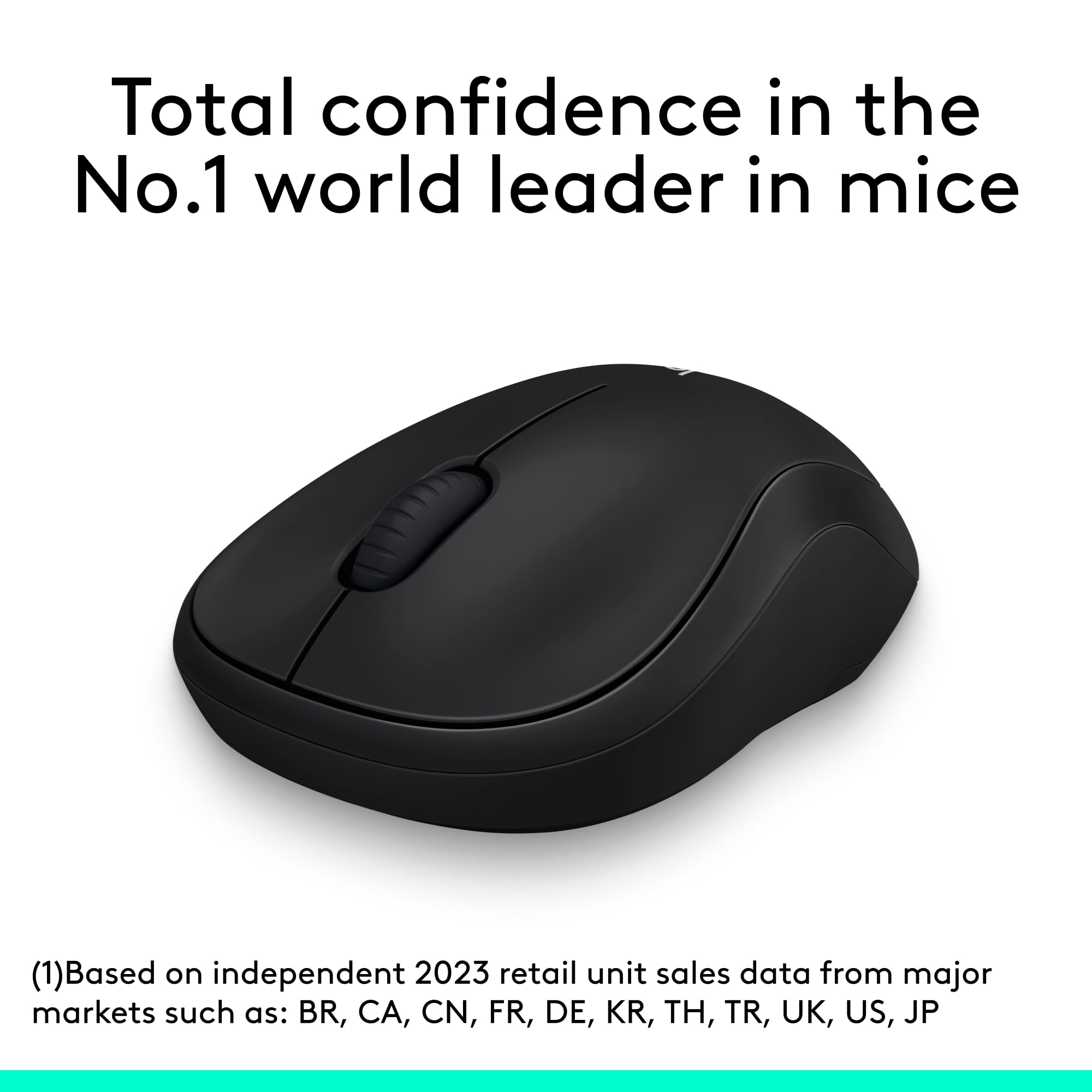 Logitech M185 Wireless Mouse, 2.4GHz with USB Mini Receiver, 12-Month Battery Life, 1000 DPI Optical Tracking, Ambidextrous PC/Mac/Laptop - Swift Grey