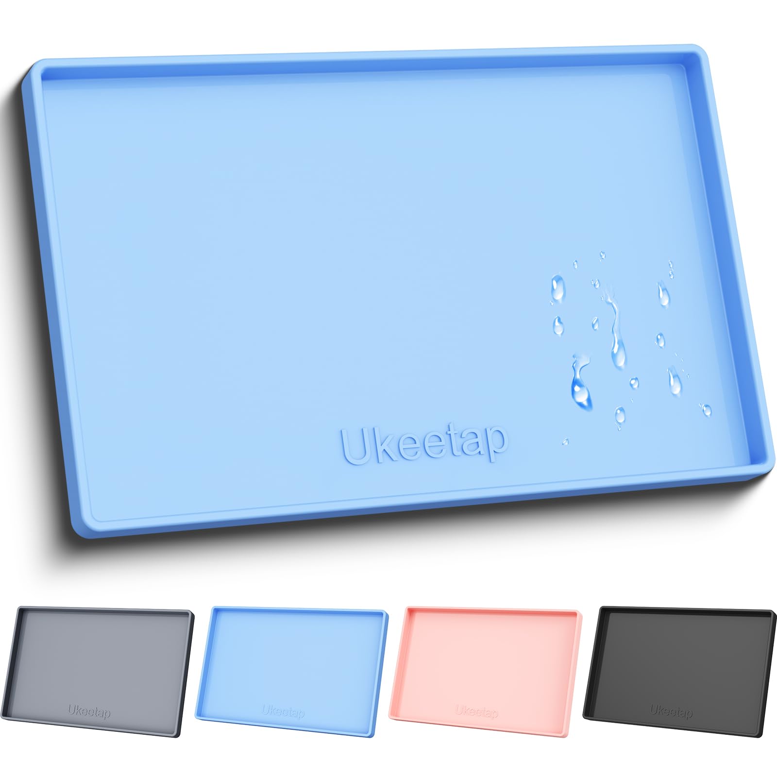 ukeetap Extra Thick Silicone Mat Waterproof with Raised Edge 34" x 22", Under Sink Mat for Kitchen & Bathroom, Kitchen Cabinet Liner, Multi-Purpose for Storage & Protection, Gray
