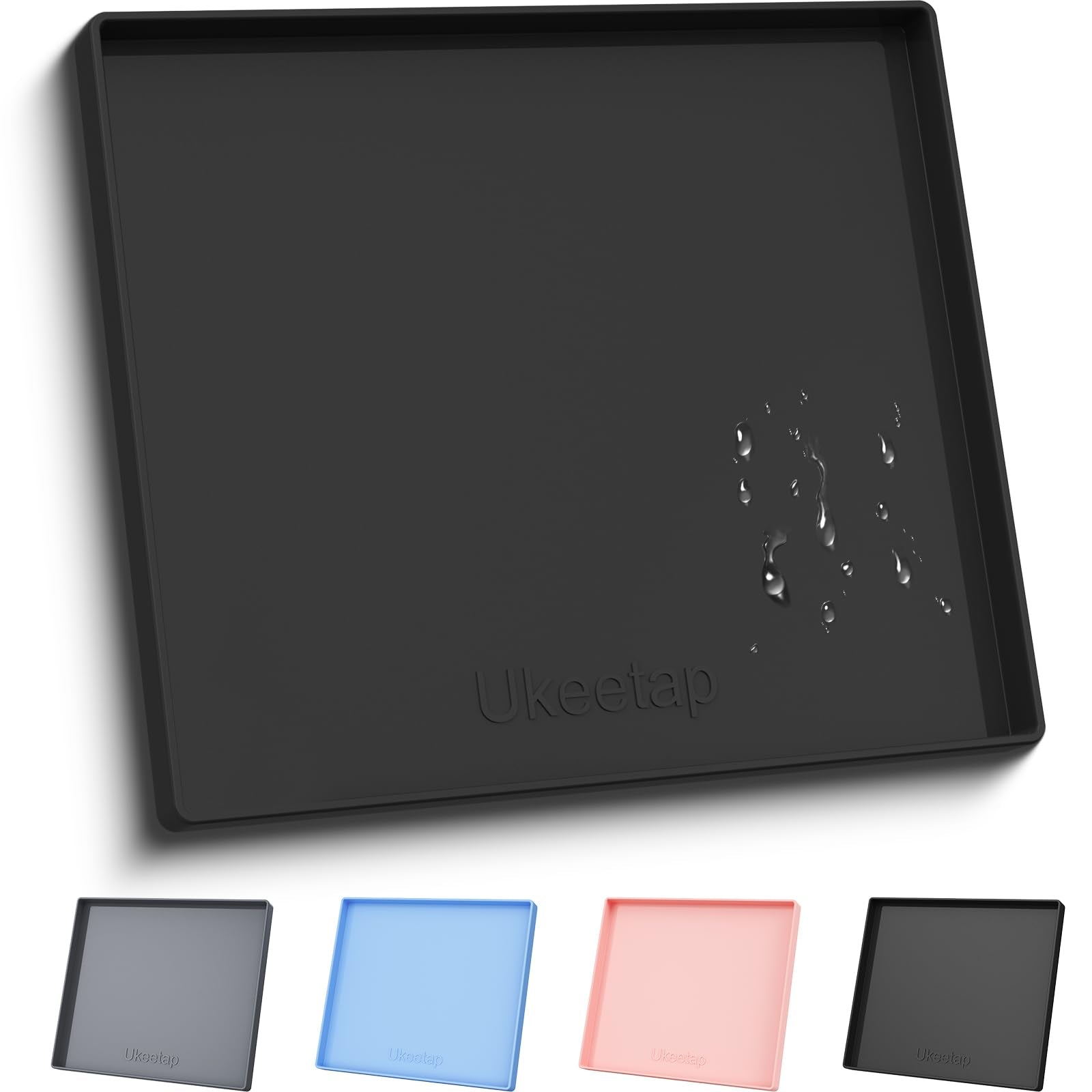 ukeetap Extra Thick Silicone Mat Waterproof with Raised Edge 34" x 22", Under Sink Mat for Kitchen & Bathroom, Kitchen Cabinet Liner, Multi-Purpose for Storage & Protection, Gray