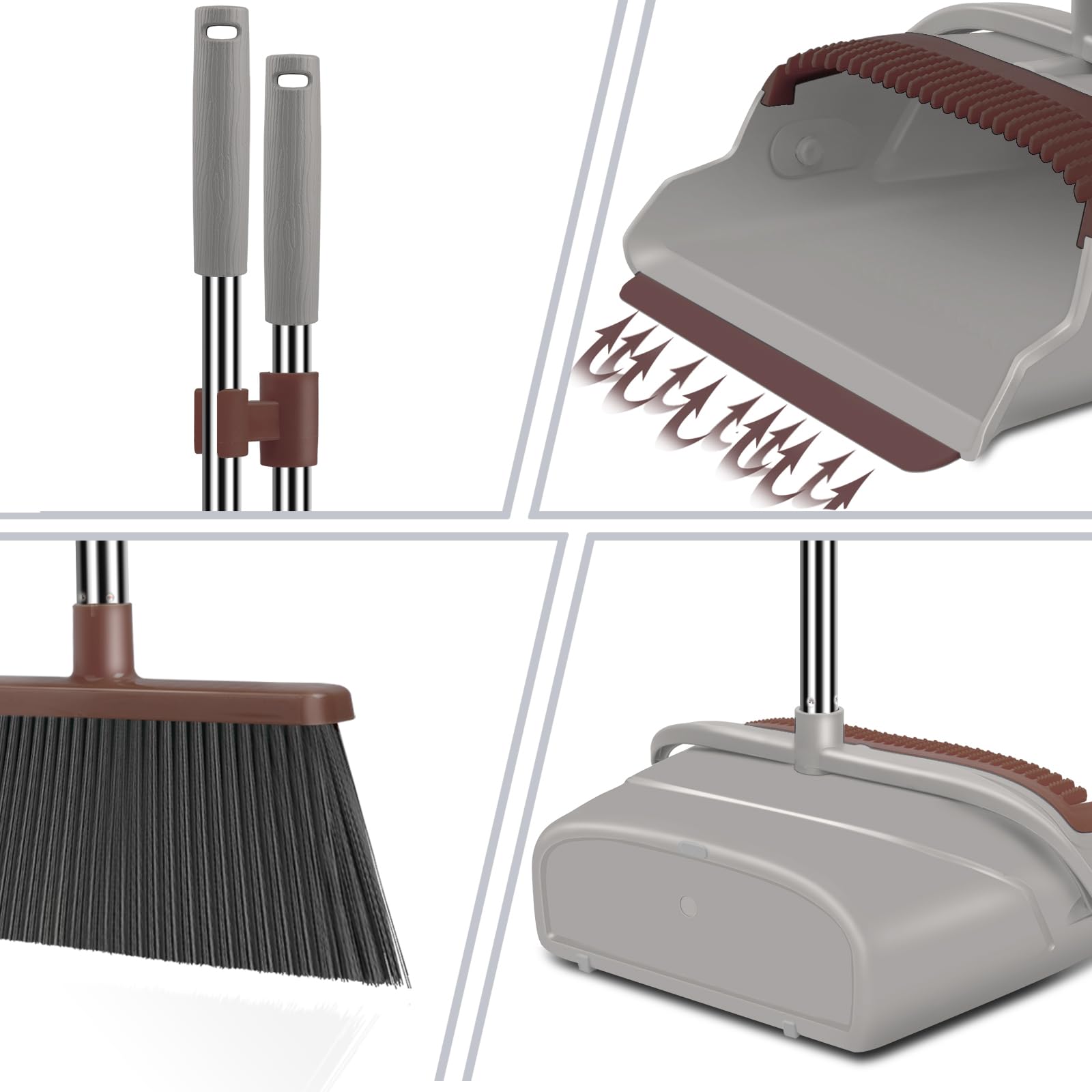 Upgrade Broom and Dustpan Set, Large Size and with Long Handle, Upright,Ideal for Indoor Outdoor Garage Kitchen Room Office Lobby Use (Green)