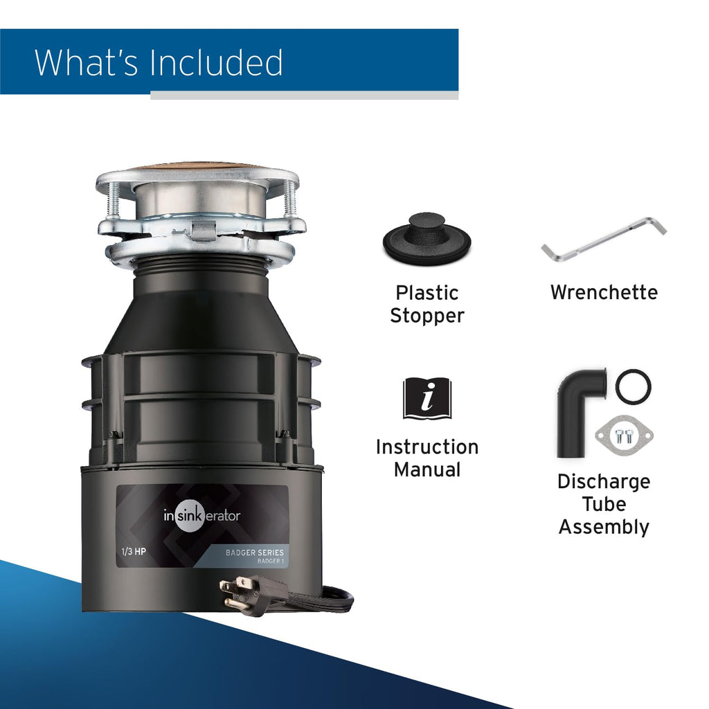 InSinkErator Badger 5 Garbage Disposal with Power Cord, Badger Series 1/2 HP Continuous Feed Food Waste Disposer