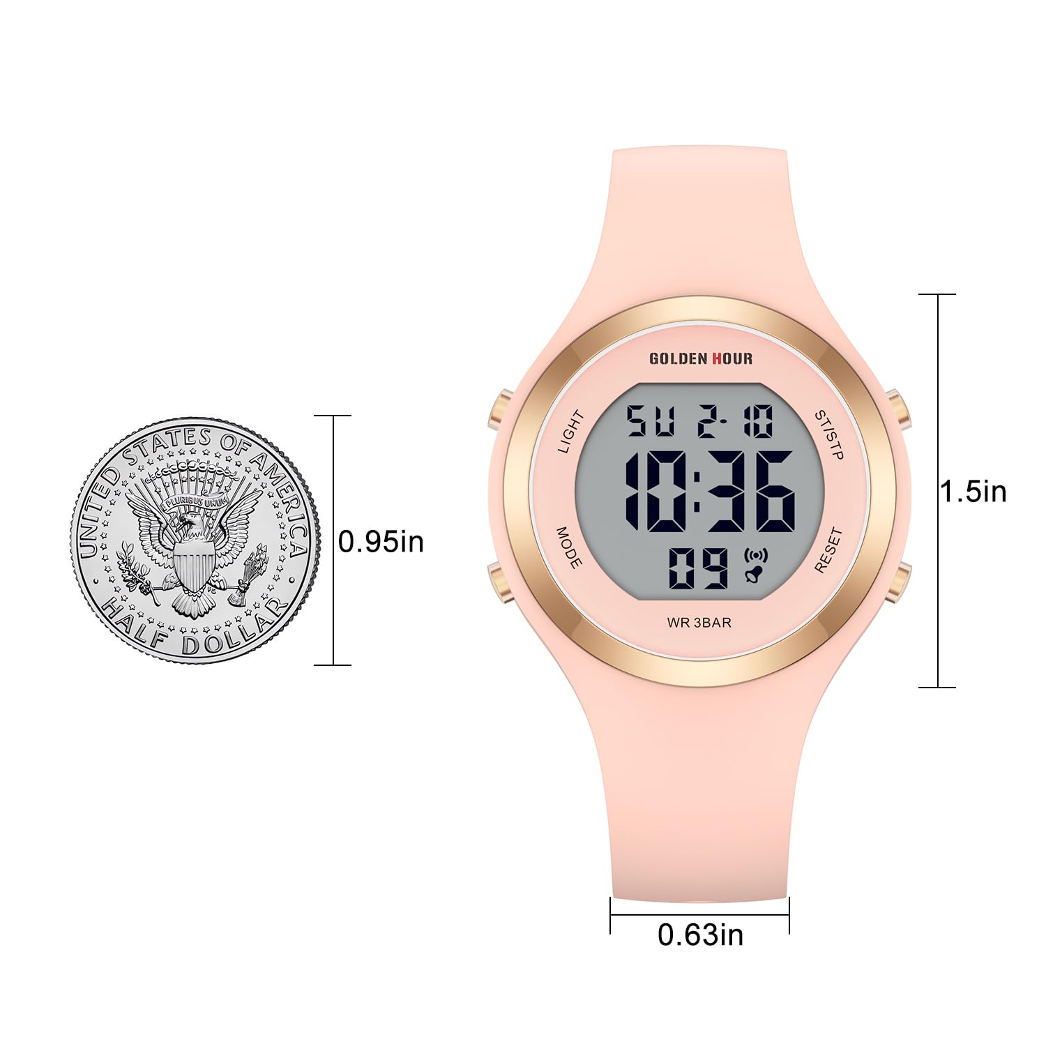 GOLDEN HOUR Waterproof Sport Women's Digital Chronograph Silicone Strap Watch