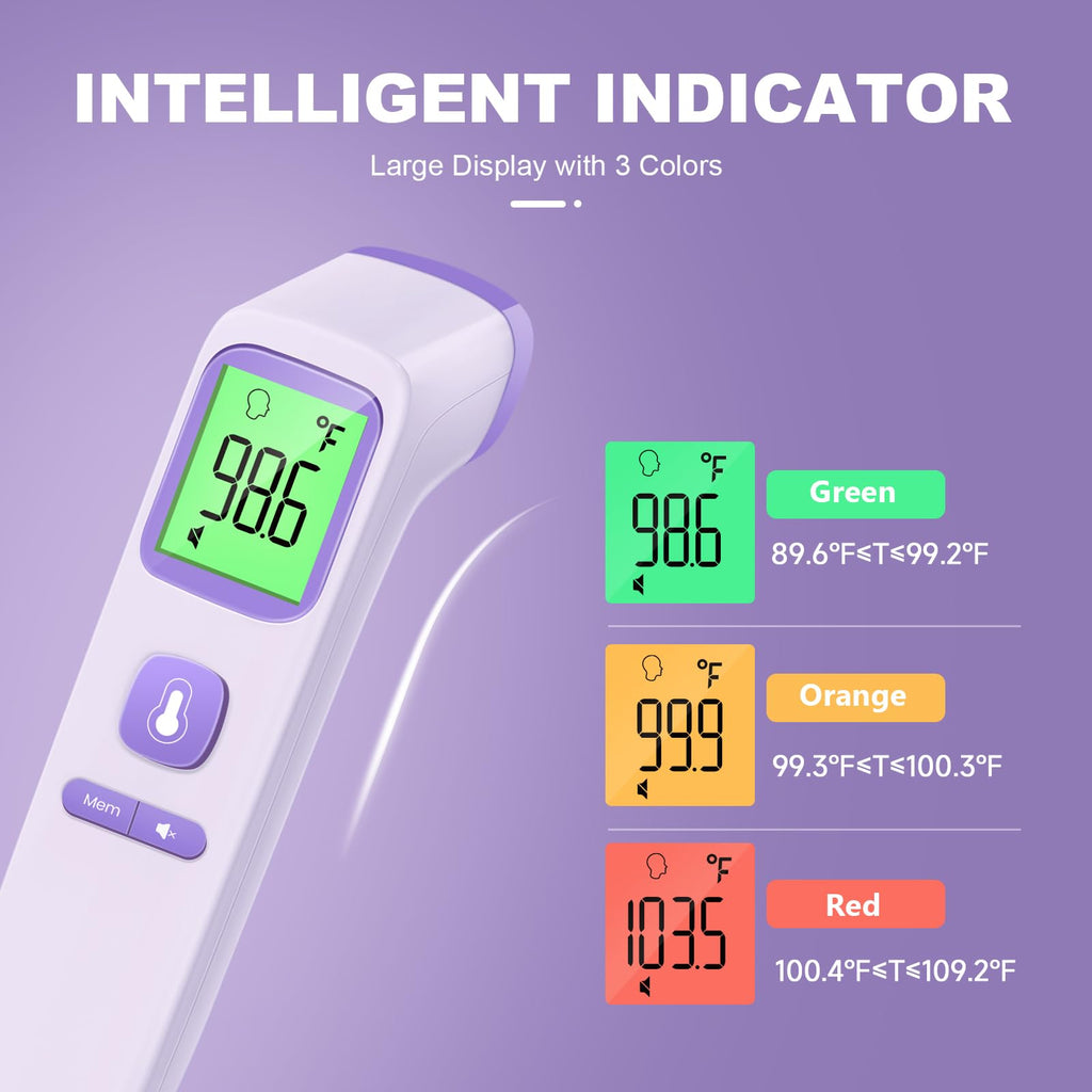 No-Touch Thermometer for Adults and Kids, Accurate Digital Baby Thermometer | 1s Fast Reading, Fever Alarm, Silent Mode, 35-Reading Memory, Forehead & Object Mode, AAA Battery Included, for Home & Clinic