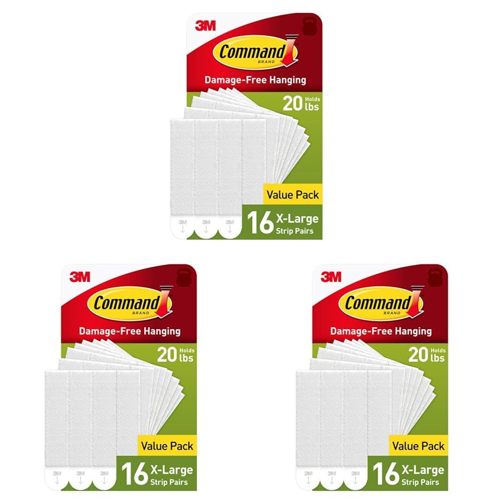 Command 20 lb X-Large Picture Hanging Strips, 16 Pairs White Command Strips Heavy Duty Picture Hanger