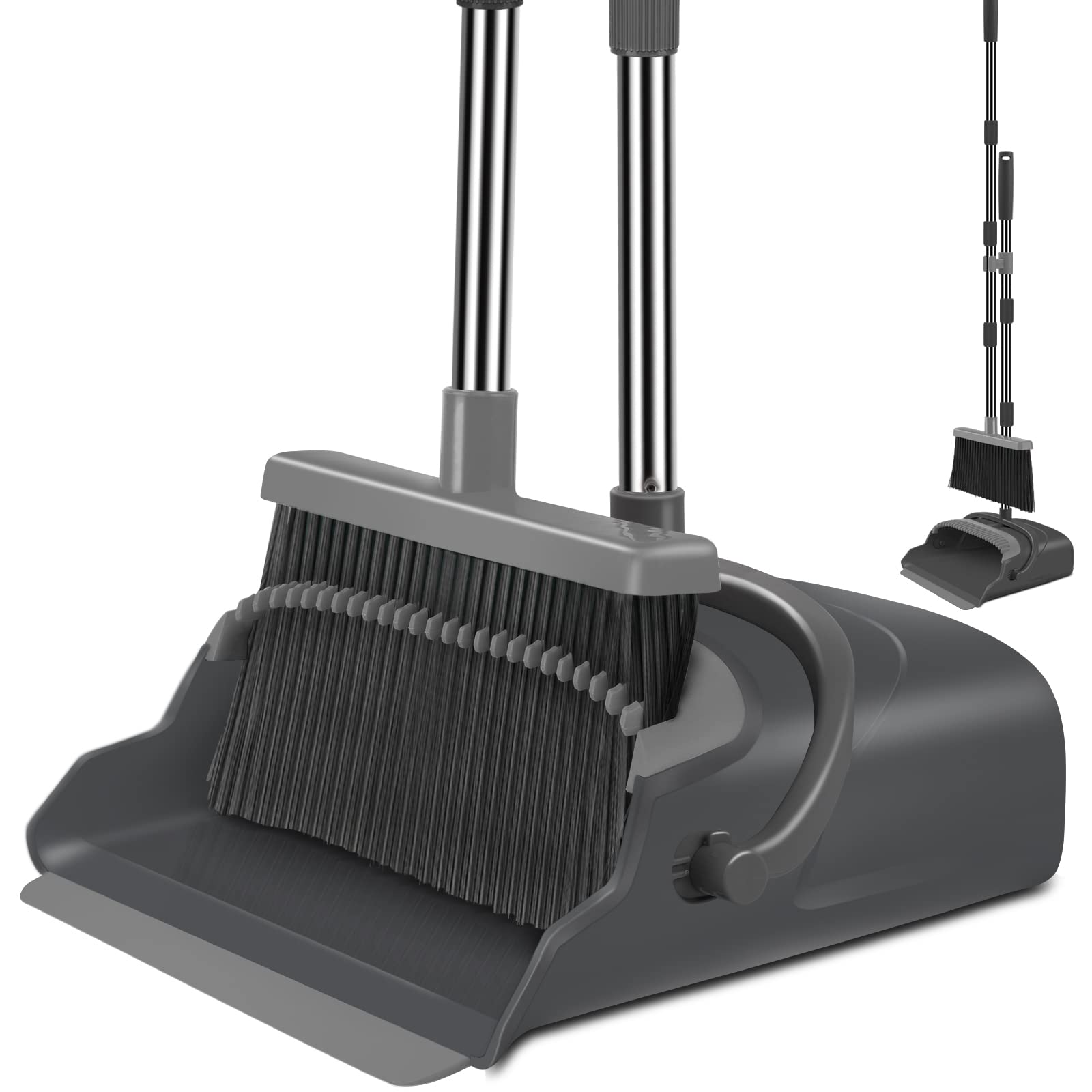 Upgrade Broom and Dustpan Set, Large Size and with Long Handle, Upright,Ideal for Indoor Outdoor Garage Kitchen Room Office Lobby Use (Green)