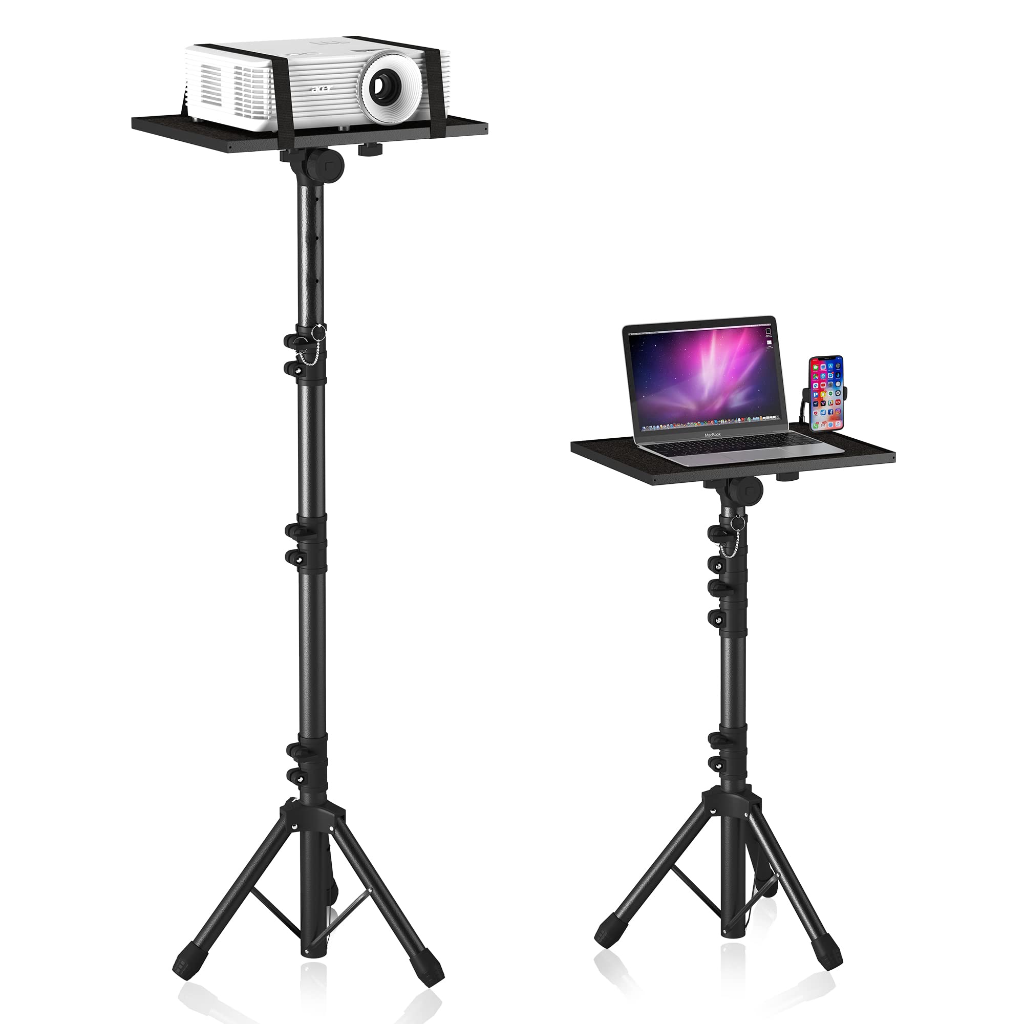 Projector Stand Tripod Adjustable, Laptop Height from 23.5 to 46.5 inches with Gooseneck Phone Holder, Floor for Office, Home, Stage, Studio, DJ Racks Holder Mount