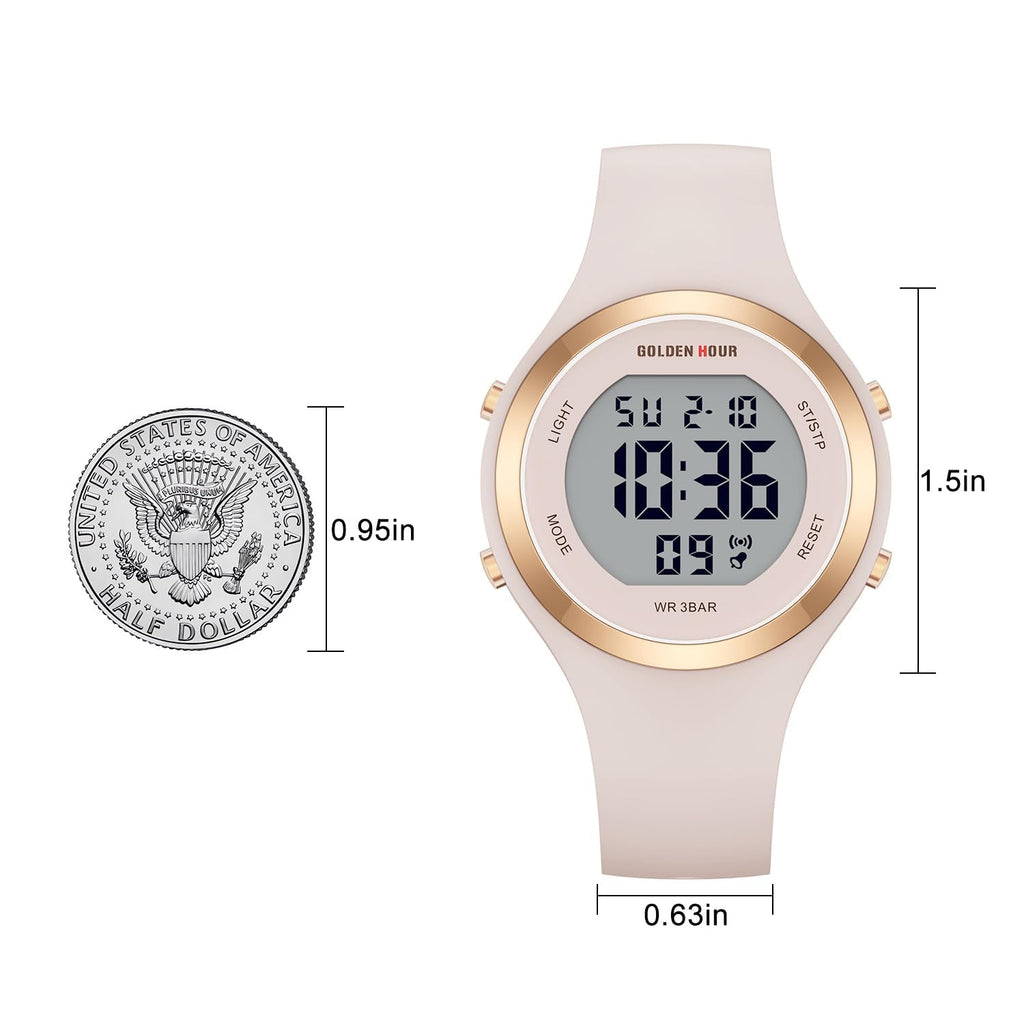 GOLDEN HOUR Waterproof Sport Women's Digital Chronograph Silicone Strap Watch