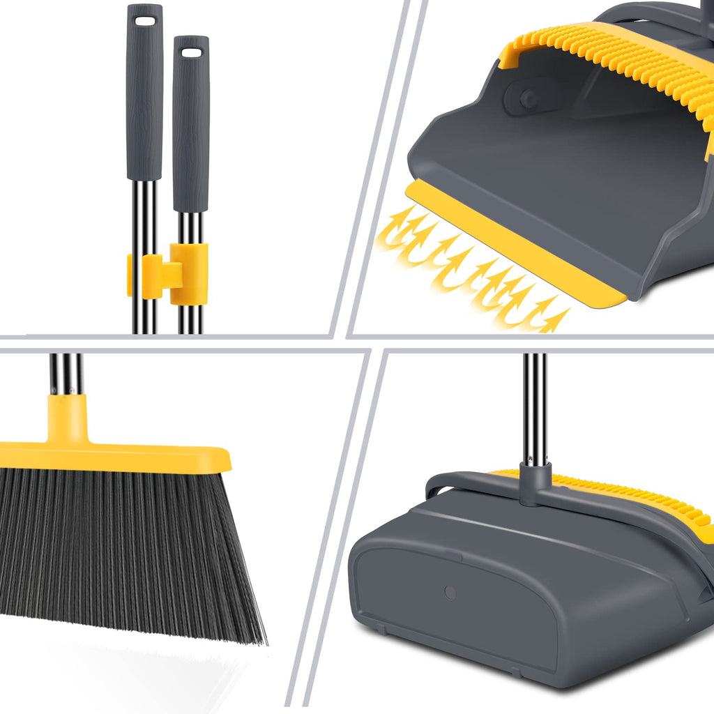 Upgrade Broom and Dustpan Set, Large Size and with Long Handle, Upright,Ideal for Indoor Outdoor Garage Kitchen Room Office Lobby Use (Green)