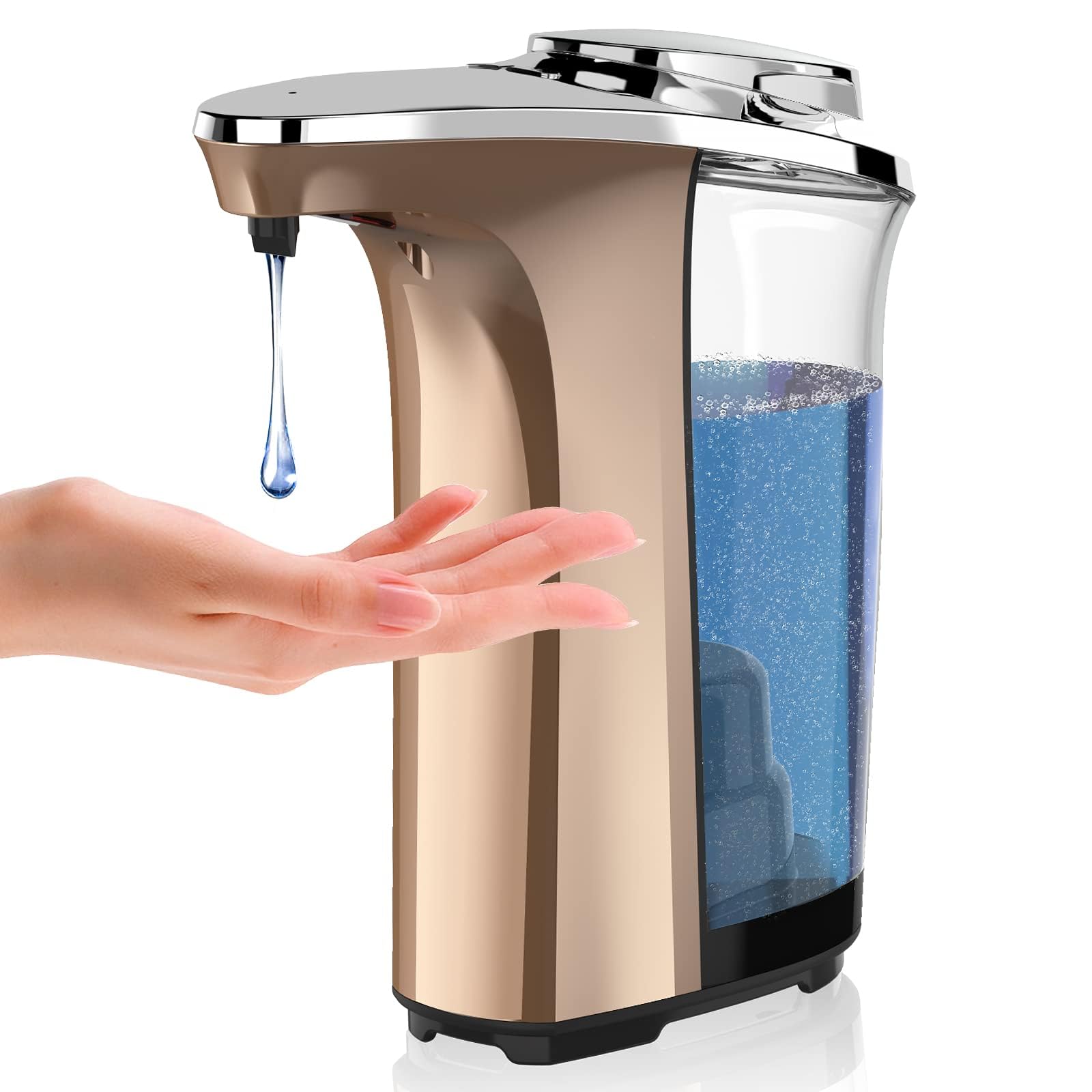 PZOTRUF Automatic Soap Dispenser, Touchless Dish Soap Dispenser 17oz/500ml with Infrared Sensor, 5 Adjustable Soap Dispensing Levels, Liquid Hand Dispenser for Bathroom Kitchen Sink (Silver)