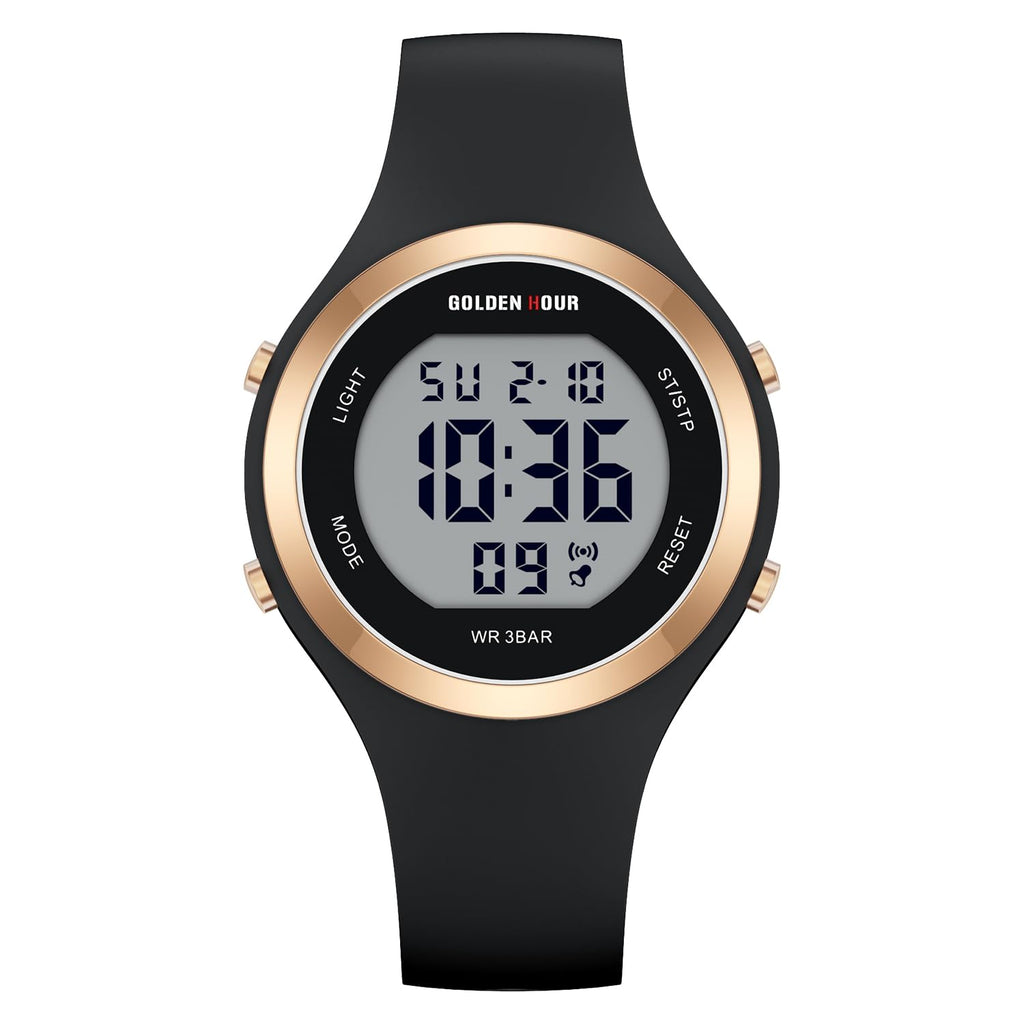 GOLDEN HOUR Waterproof Sport Women's Digital Chronograph Silicone Strap Watch