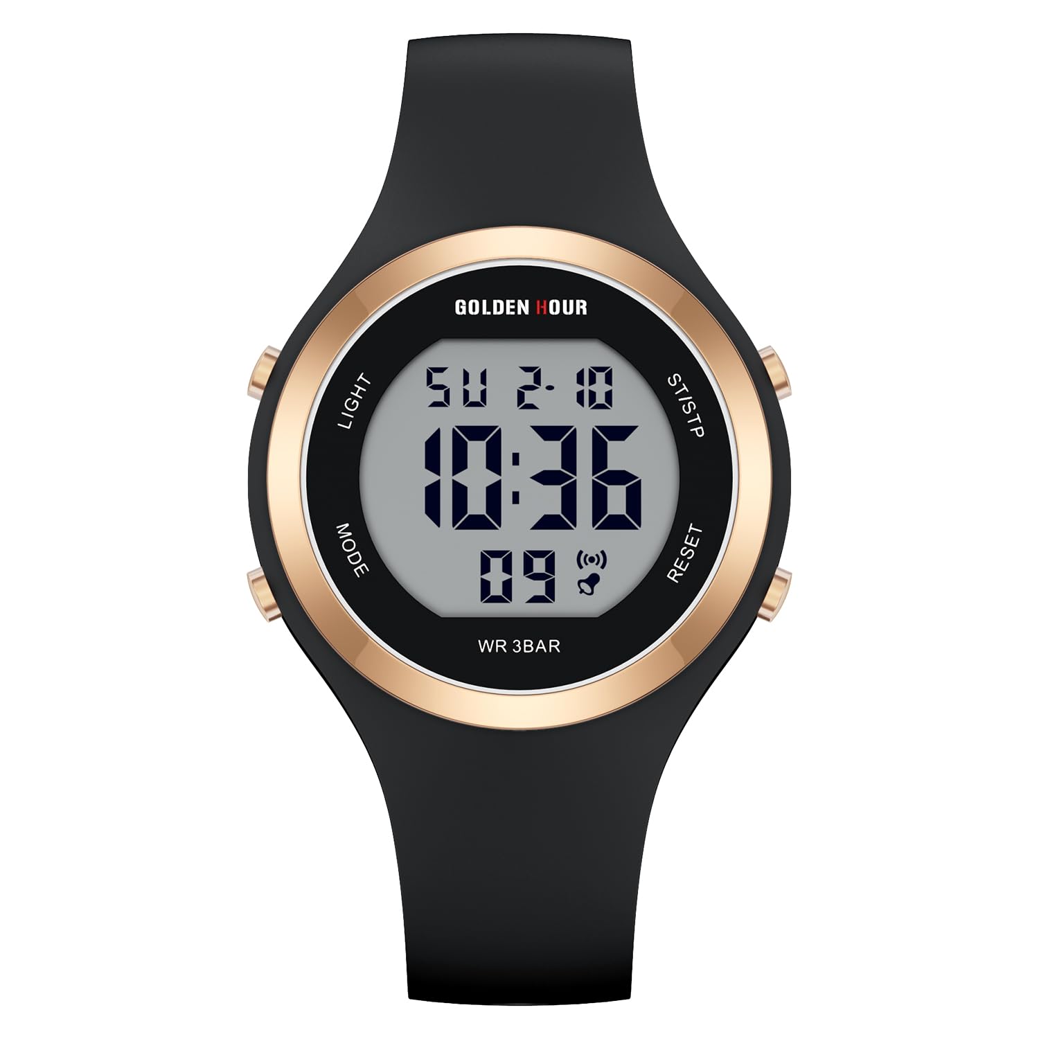 GOLDEN HOUR Waterproof Sport Women's Digital Chronograph Silicone Strap Watch