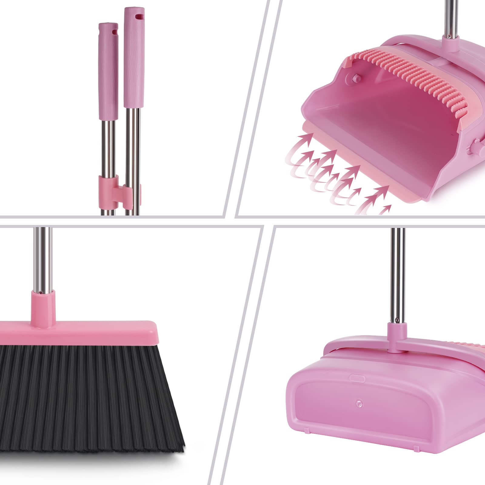 Upgrade Broom and Dustpan Set, Large Size and with Long Handle, Upright,Ideal for Indoor Outdoor Garage Kitchen Room Office Lobby Use (Green)