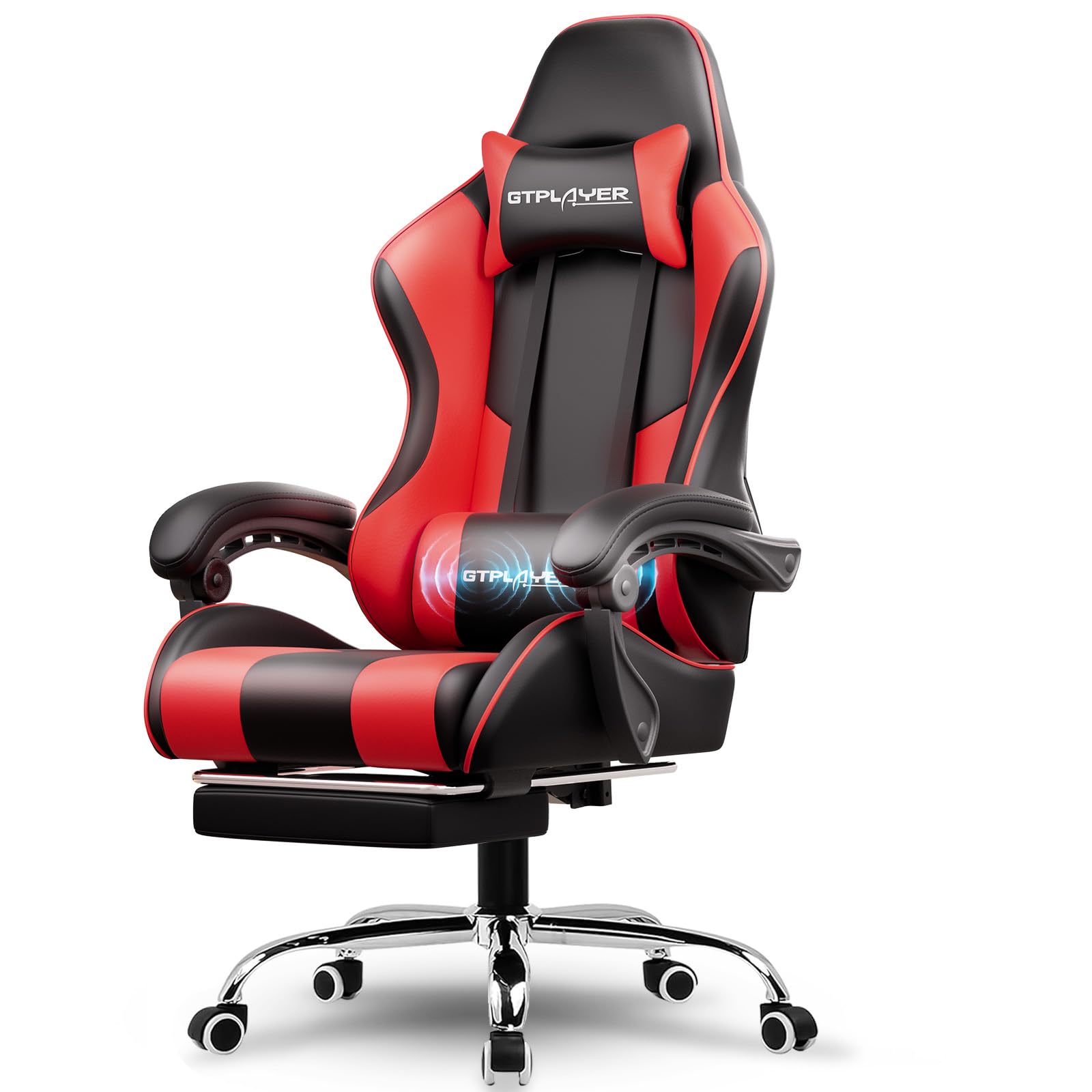 GTPLAYER Gaming Chair, Computer Chair with Footrest and Lumbar Support, Height Adjustable Game Chair with 360°-Swivel Seat and Headrest and for Office or Gaming (Pearl White)