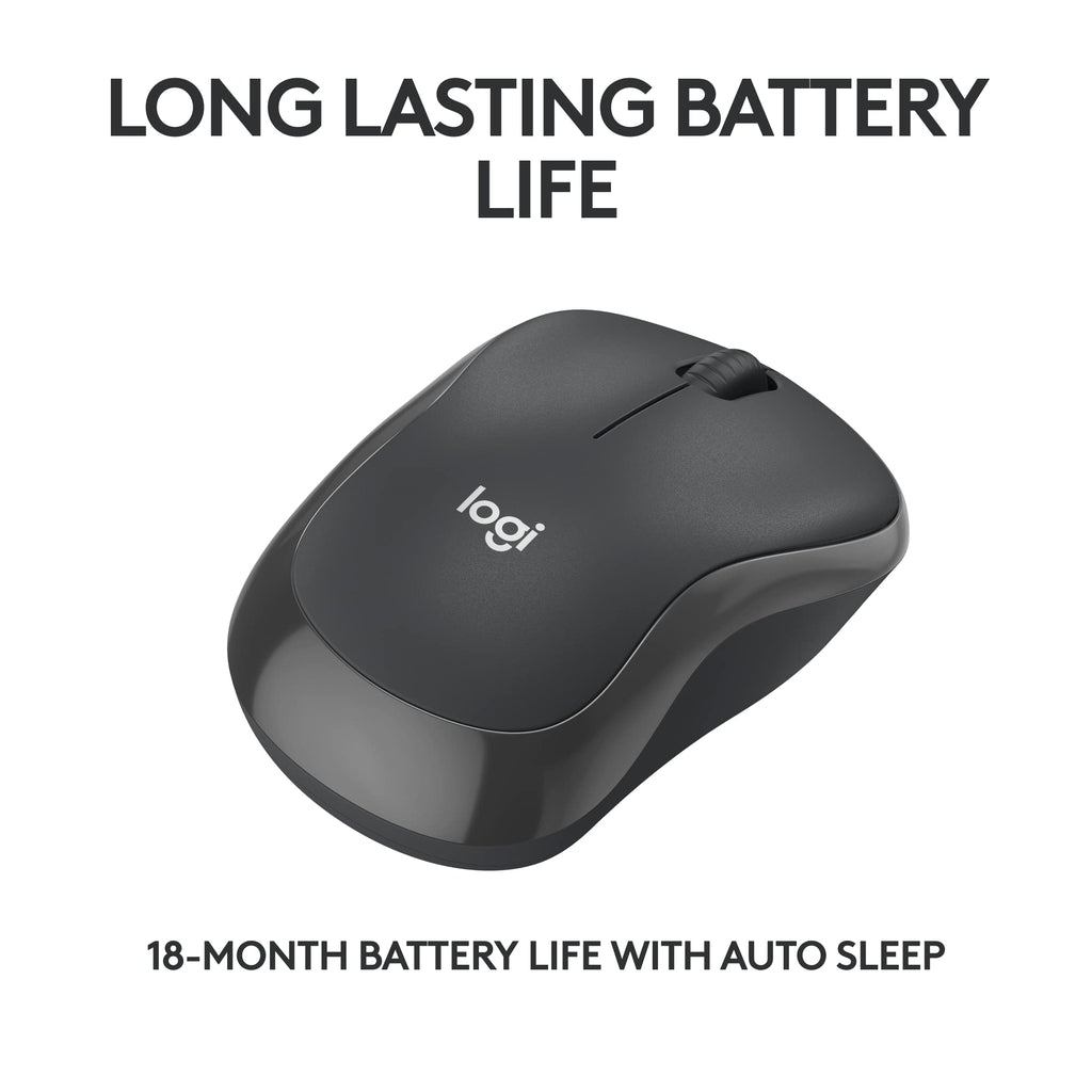 Logitech M185 Wireless Mouse, 2.4GHz with USB Mini Receiver, 12-Month Battery Life, 1000 DPI Optical Tracking, Ambidextrous PC/Mac/Laptop - Swift Grey