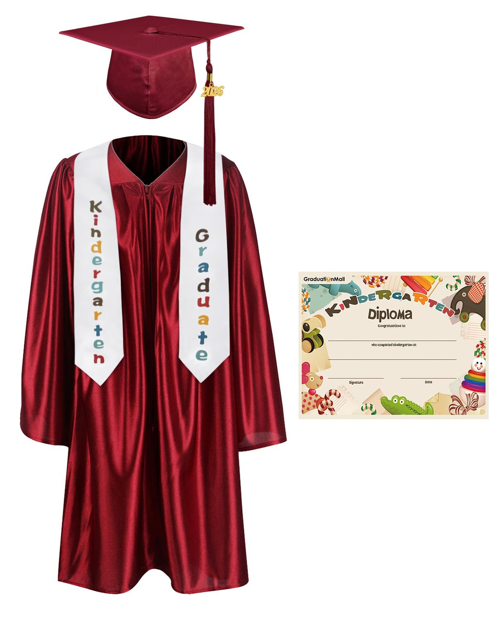 GraduationMall Kindergarten Graduation Cap Gown Stole Package with 2026 Tassel, Certificate