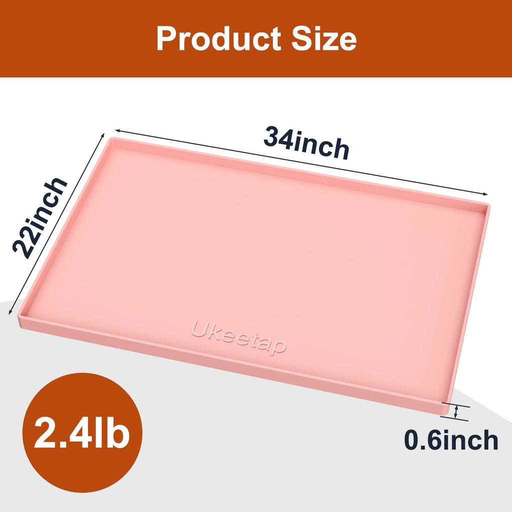 ukeetap Extra Thick Silicone Mat Waterproof with Raised Edge 34" x 22", Under Sink Mat for Kitchen & Bathroom, Kitchen Cabinet Liner, Multi-Purpose for Storage & Protection, Gray