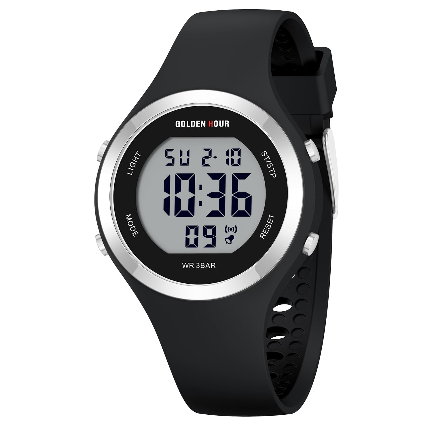 GOLDEN HOUR Waterproof Sport Women's Digital Chronograph Silicone Strap Watch