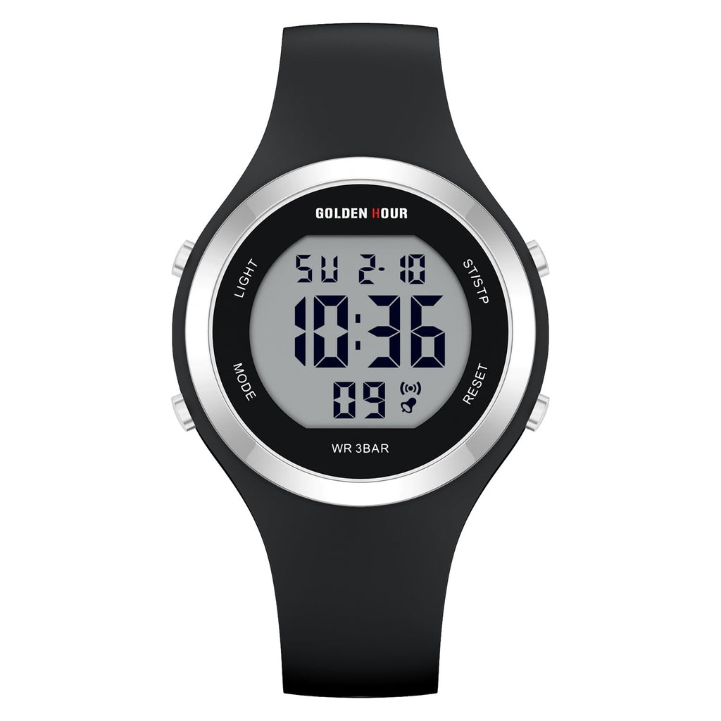 GOLDEN HOUR Waterproof Sport Women's Digital Chronograph Silicone Strap Watch