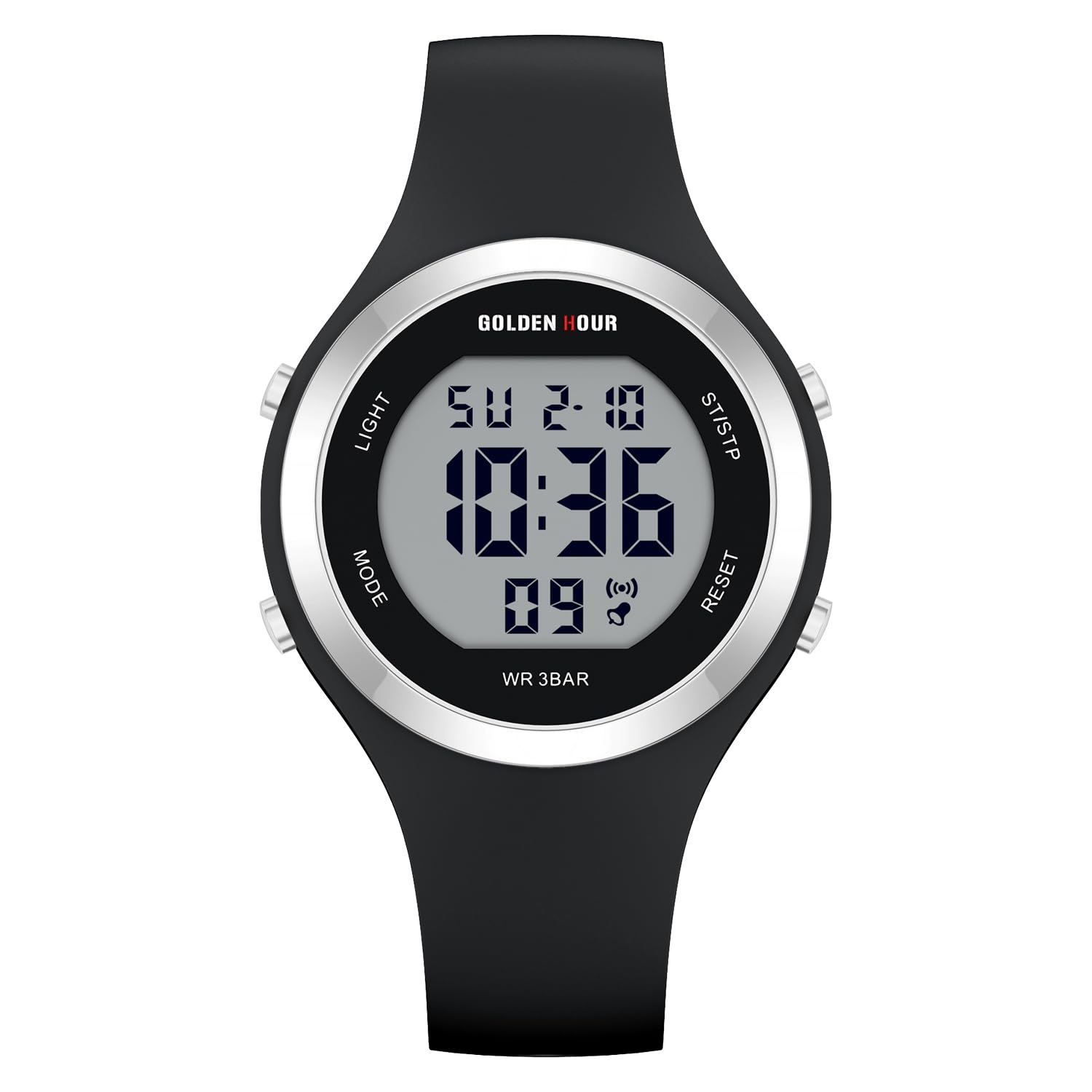 GOLDEN HOUR Waterproof Sport Women's Digital Chronograph Silicone Strap Watch