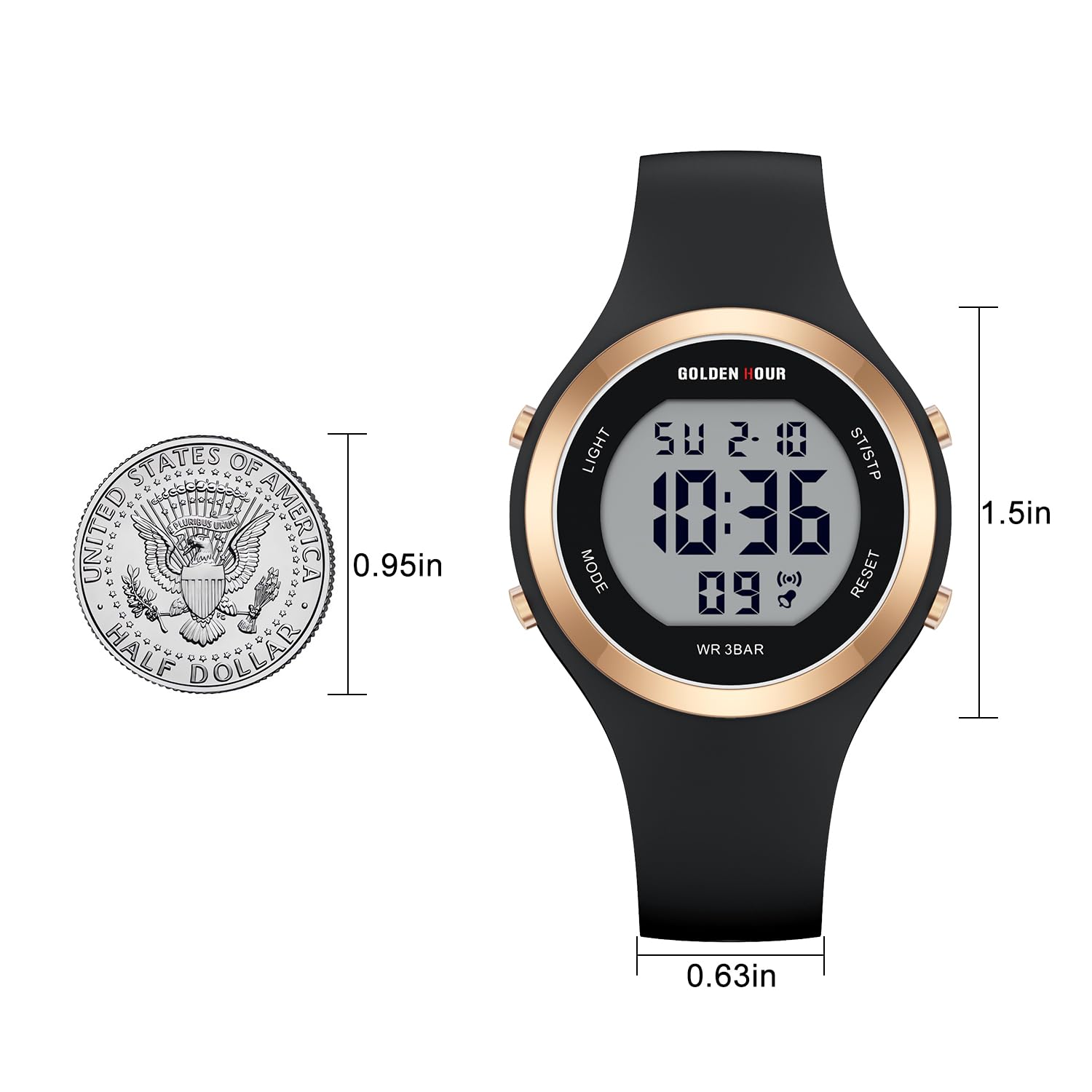GOLDEN HOUR Waterproof Sport Women's Digital Chronograph Silicone Strap Watch