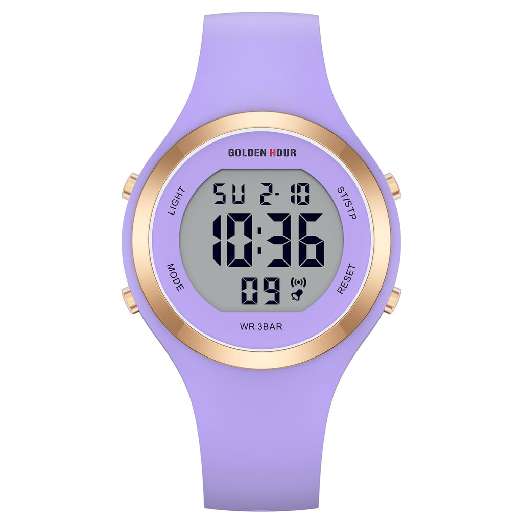 GOLDEN HOUR Waterproof Sport Women's Digital Chronograph Silicone Strap Watch
