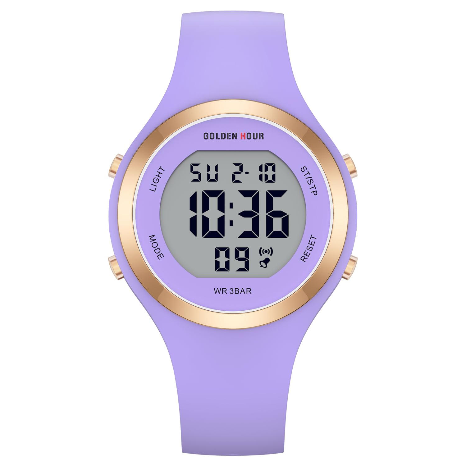 GOLDEN HOUR Waterproof Sport Women's Digital Chronograph Silicone Strap Watch