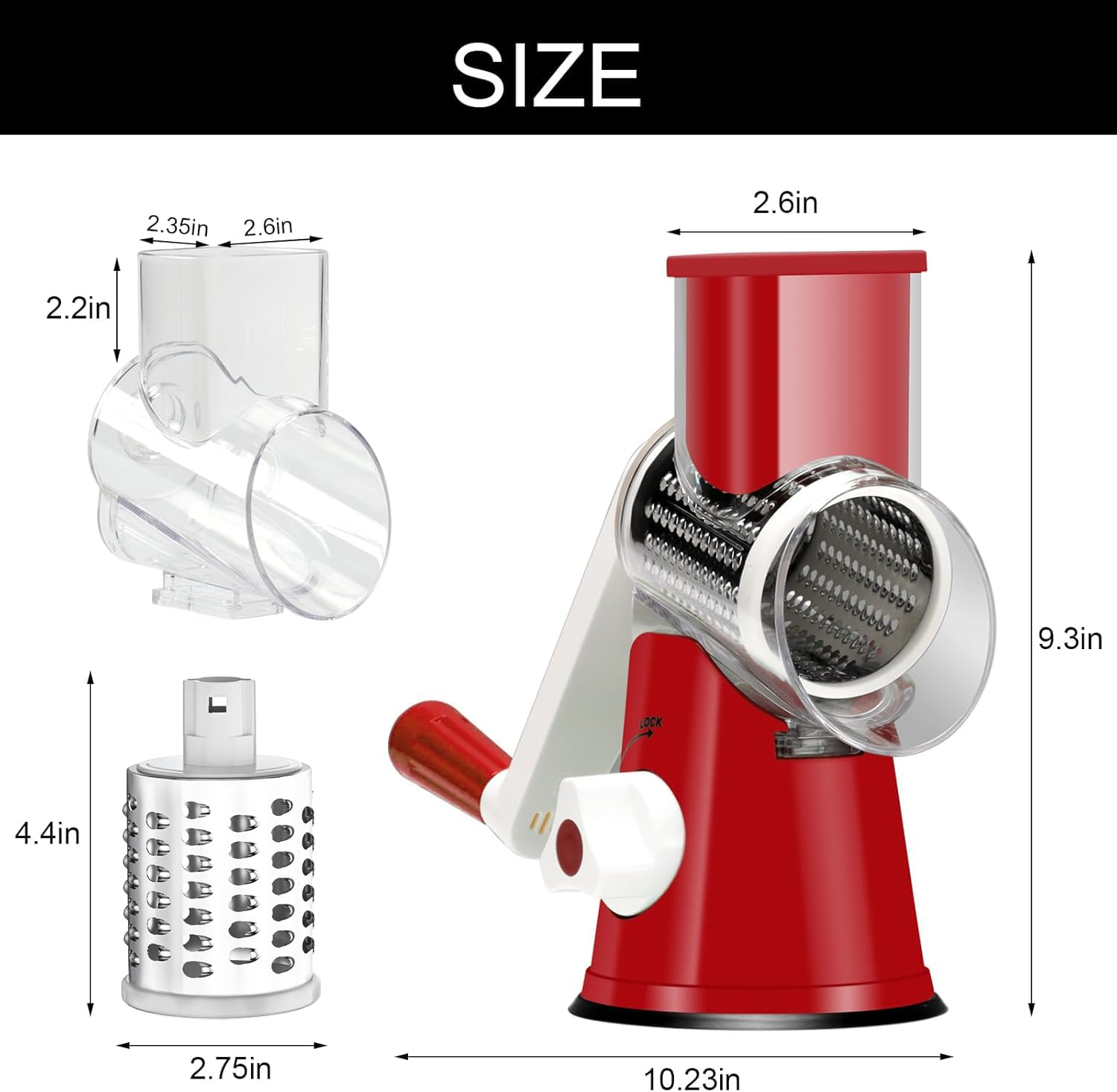 Cambom Rotary Cheese Grater Hand Crank Cheese Shredder for Fresh Cheese, Vegetable, Nuts,Non-slip Suction Base, Three Blades, Black