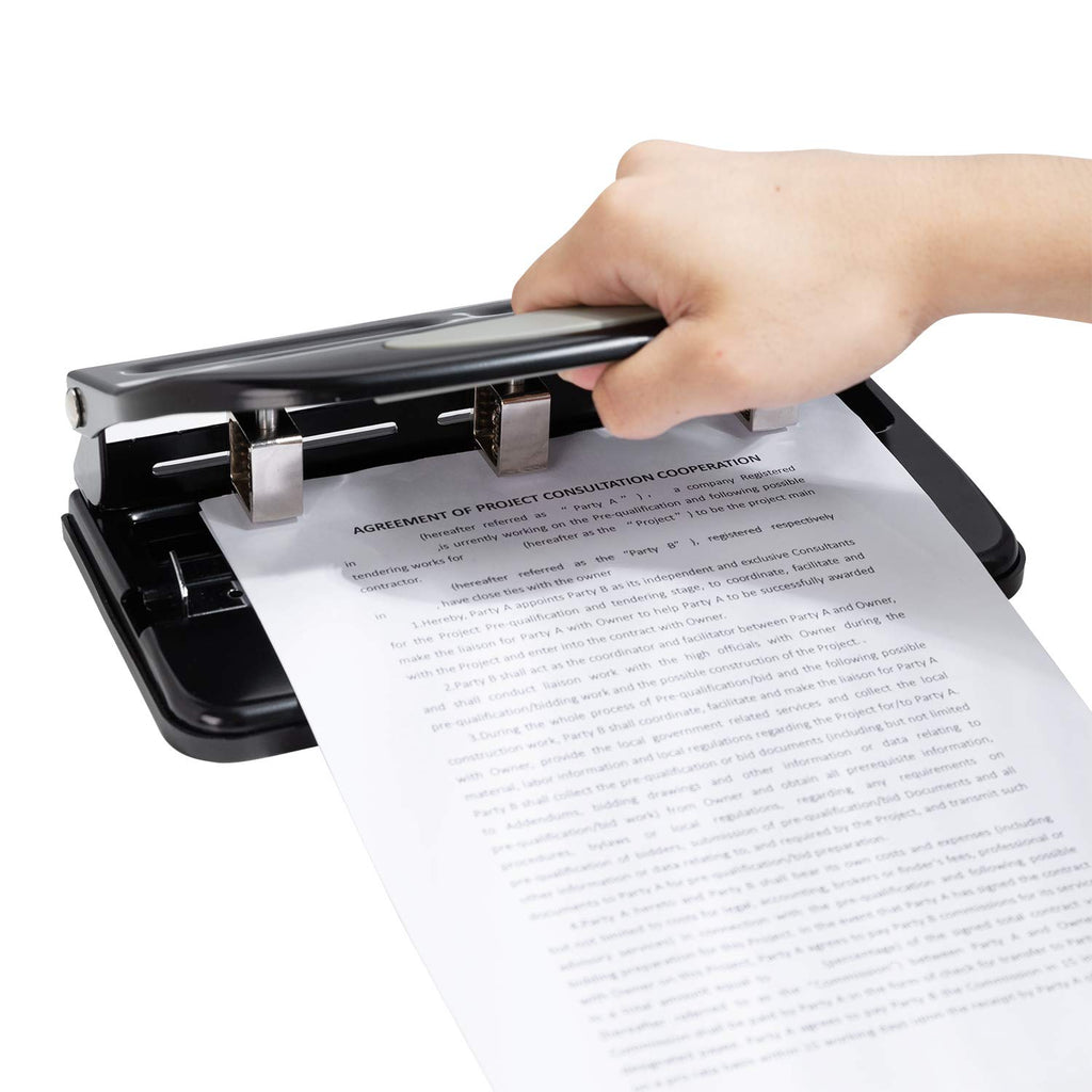 Amazon Basics 3 Hole Punch, 10 Sheet Capacity, Black, Easy-Clean Tray