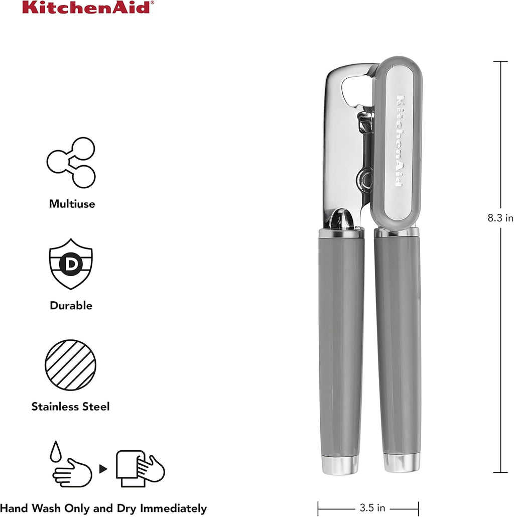 KitchenAid Classic Multifunction Can Opener and Bottle Opener Easy to Use, Razor Sharp Stainless Steel Cutting Wheel, Soft Ergonomic Handles, Black