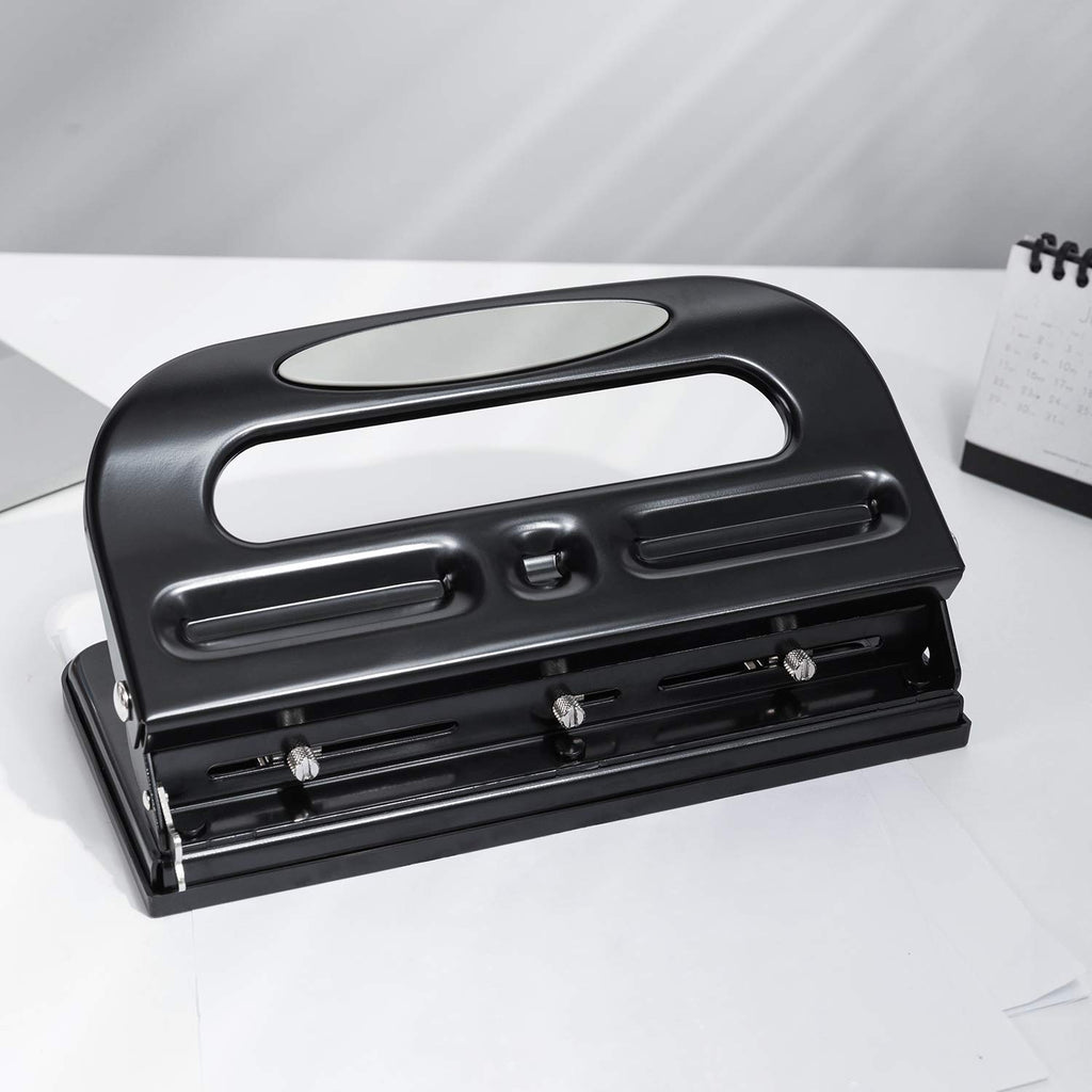 Amazon Basics 3 Hole Punch, 10 Sheet Capacity, Black, Easy-Clean Tray