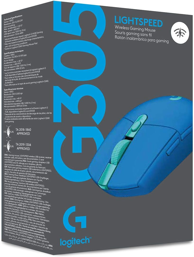 Logitech G305 Lightspeed Wireless Gaming Mouse, Hero Sensor, 12,000 DPI, Lightweight, 6 Programmable Buttons, 250h Battery, On-Board Memory, Compatible with PC, Mac - Black