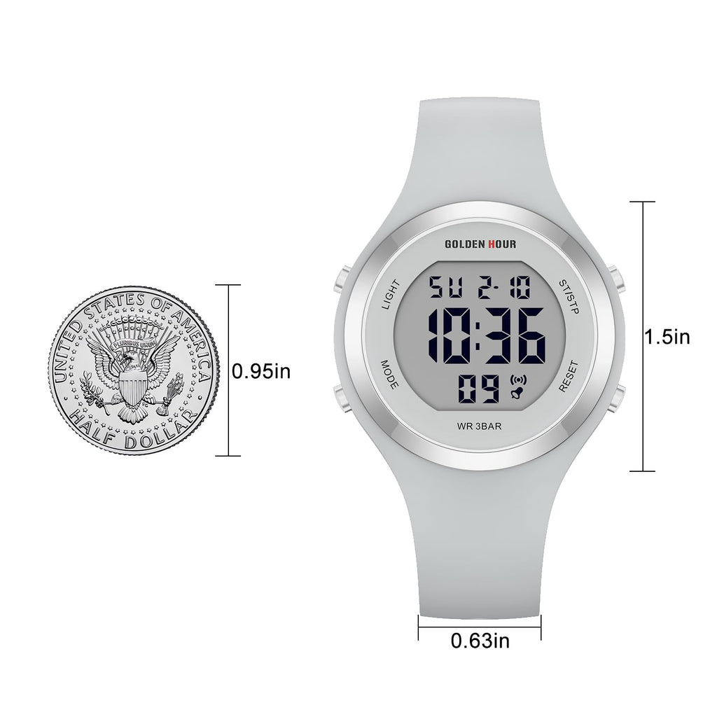 GOLDEN HOUR Waterproof Sport Women's Digital Chronograph Silicone Strap Watch