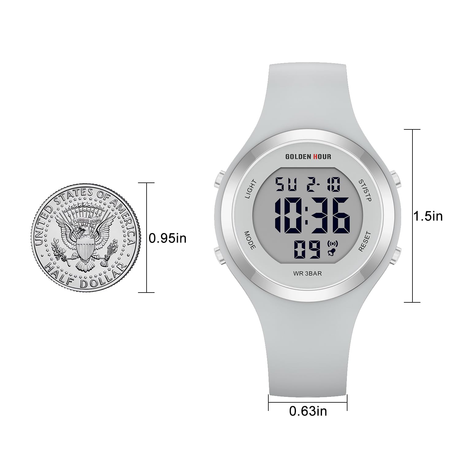 GOLDEN HOUR Waterproof Sport Women's Digital Chronograph Silicone Strap Watch