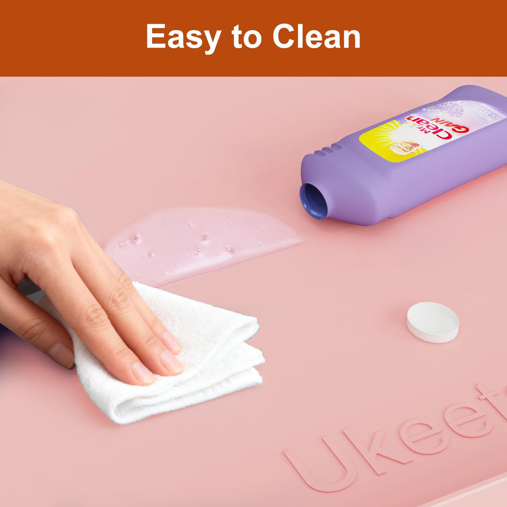 ukeetap Extra Thick Silicone Mat Waterproof with Raised Edge 34" x 22", Under Sink Mat for Kitchen & Bathroom, Kitchen Cabinet Liner, Multi-Purpose for Storage & Protection, Gray
