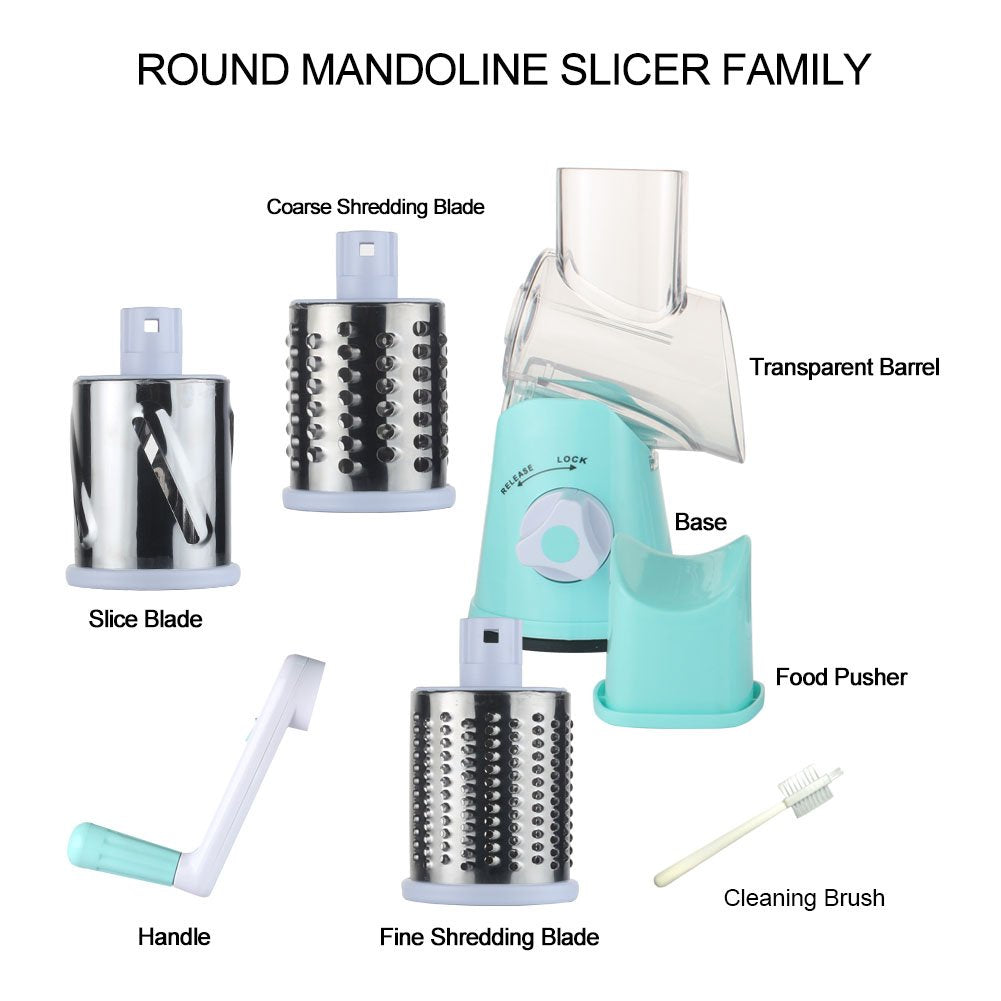 Cambom Rotary Cheese Grater Hand Crank Cheese Shredder for Fresh Cheese, Vegetable, Nuts,Non-slip Suction Base, Three Blades, Black
