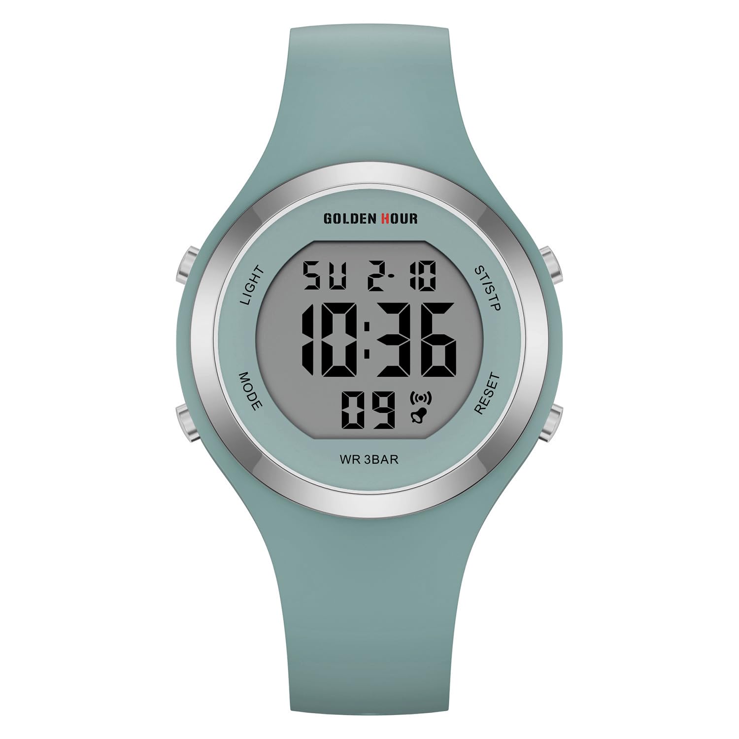 GOLDEN HOUR Waterproof Sport Women's Digital Chronograph Silicone Strap Watch
