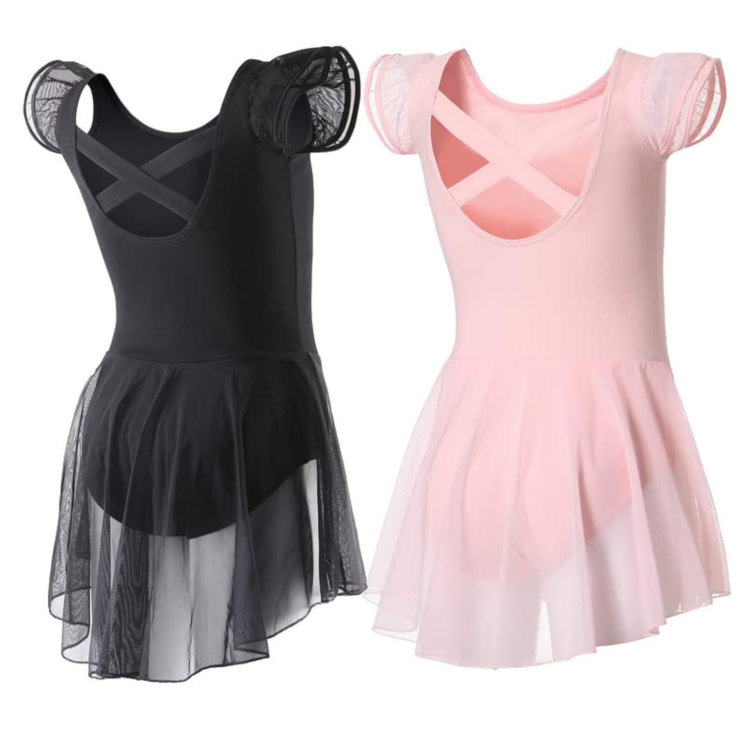 DIPUG Ballet Leotards for Girls Ballet Leotard with Skirt Toddler Dance Leotards Flutter Sleeve and Criss-Cross Back
