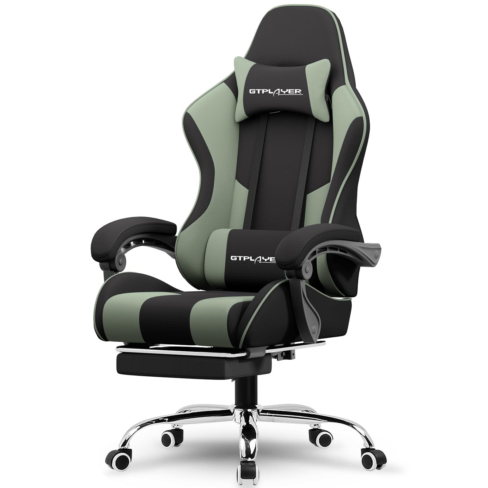 GTPLAYER Gaming Chair, Computer Chair with Footrest and Lumbar Support, Height Adjustable Game Chair with 360°-Swivel Seat and Headrest and for Office or Gaming (Pearl White)