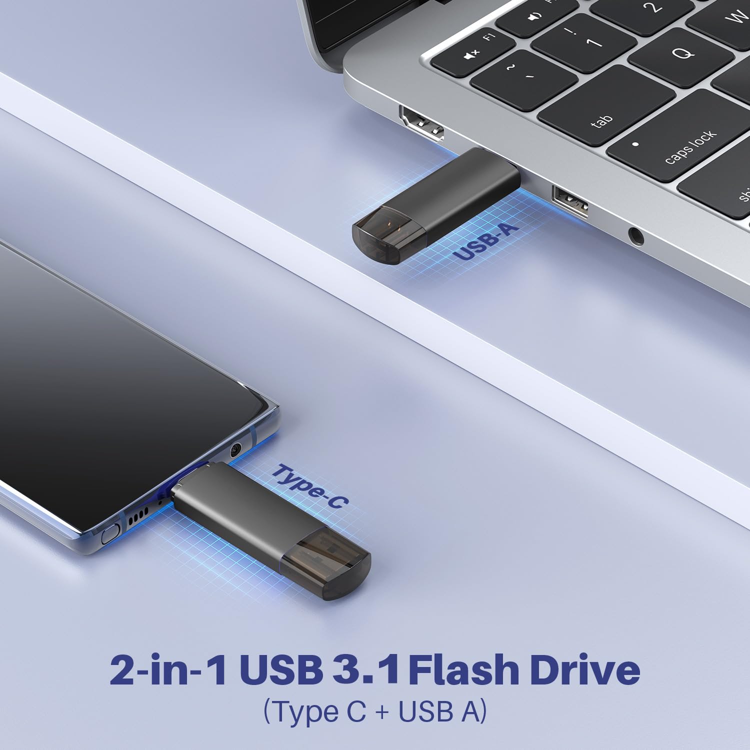 JOIOT 256GB USB C Flash Drive Dual USB 3.0 Type C + USB A Portable 2-in-1 Thumb Drive for Smartphone Tablet Computer Mac iPhone 15 Black