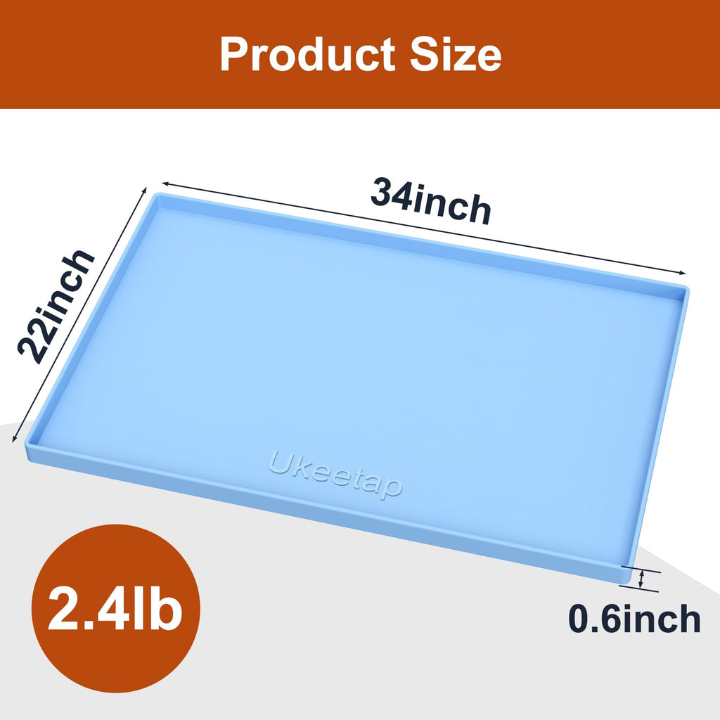 ukeetap Extra Thick Silicone Mat Waterproof with Raised Edge 34" x 22", Under Sink Mat for Kitchen & Bathroom, Kitchen Cabinet Liner, Multi-Purpose for Storage & Protection, Gray