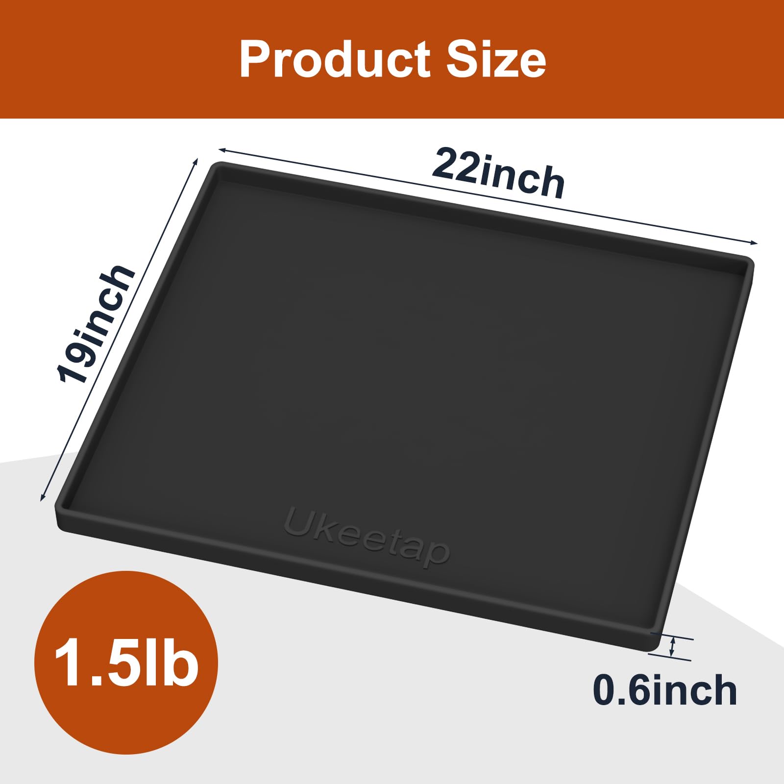 ukeetap Extra Thick Silicone Mat Waterproof with Raised Edge 34" x 22", Under Sink Mat for Kitchen & Bathroom, Kitchen Cabinet Liner, Multi-Purpose for Storage & Protection, Gray