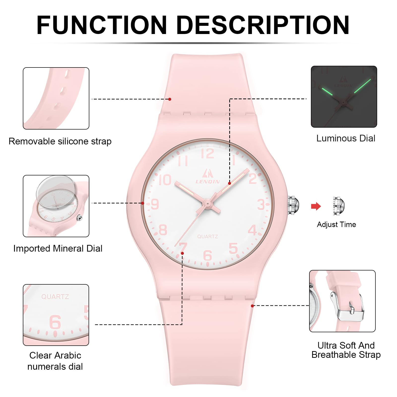 LN LENQIN Ladies Watches Analog Quartz Watch for Women Waterproof Women's Wrist Watches Easy Reader Womens Watch with Leather Strap