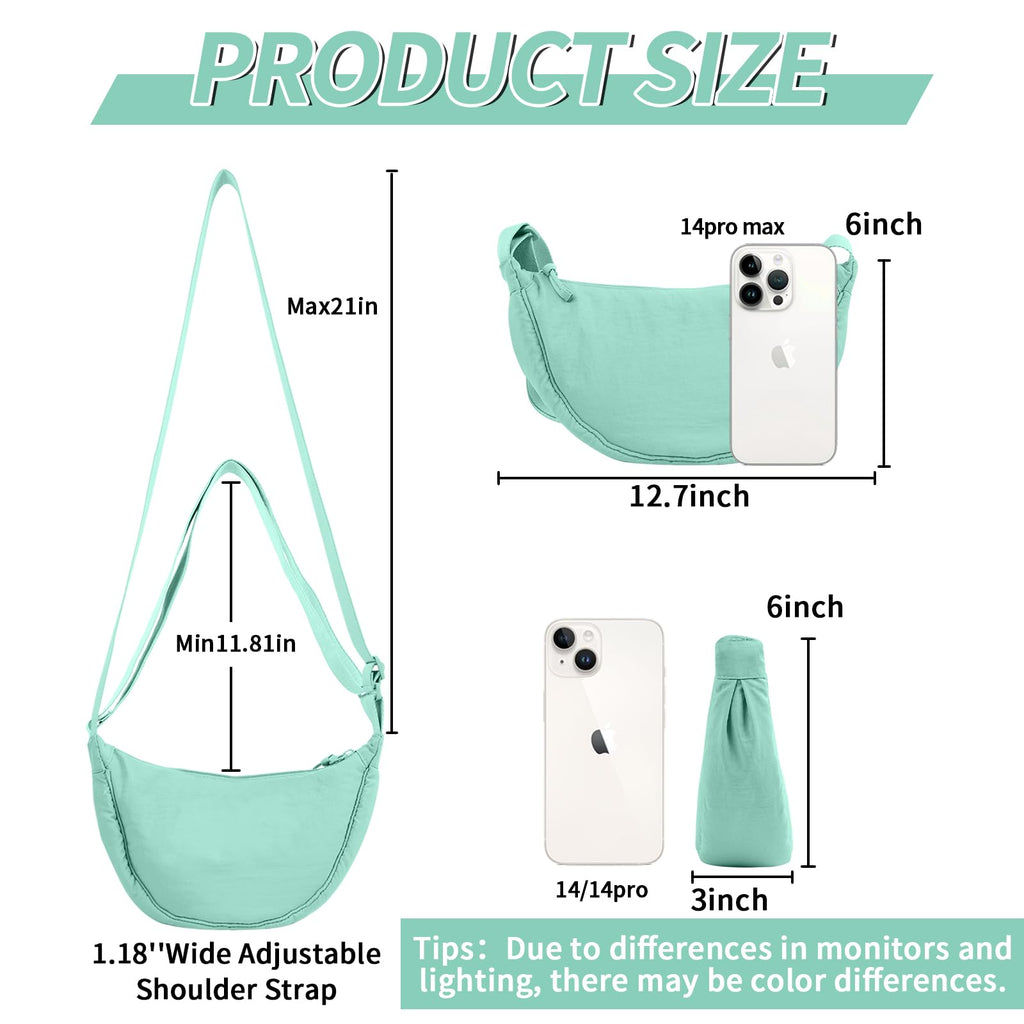 Nylon Crescent Crossbody Bag for Women Purses Trendy Men,Small Travel Sling Bag Hobo