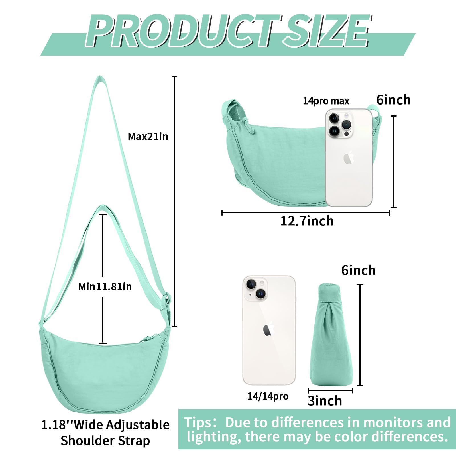 Nylon Crescent Crossbody Bag for Women Purses Trendy Men,Small Travel Sling Bag Hobo