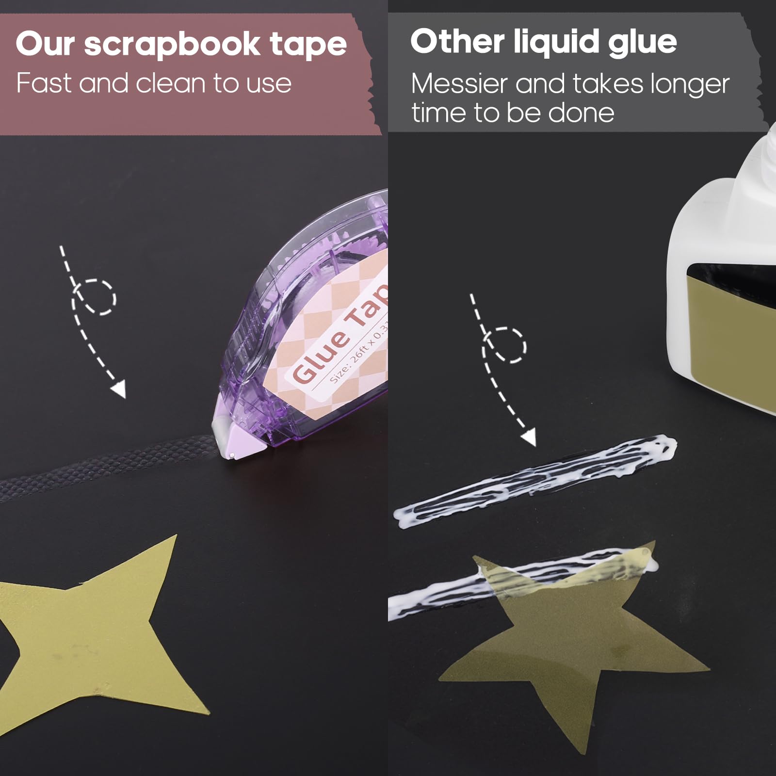 Secopad Scrapbook Tape, 4 Pack Double Sided Tape Roller for Crafts, Adhesive Glue Runner Scrapbooking Supplies Journaling School Office Teacher Supplies, 0.3IN x 26FT, Clear Light-Colored Shell