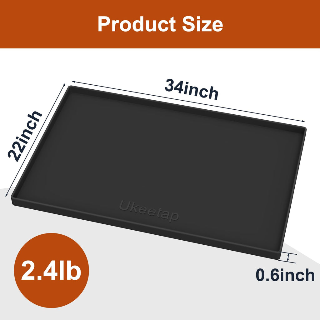 ukeetap Extra Thick Silicone Mat Waterproof with Raised Edge 34" x 22", Under Sink Mat for Kitchen & Bathroom, Kitchen Cabinet Liner, Multi-Purpose for Storage & Protection, Gray