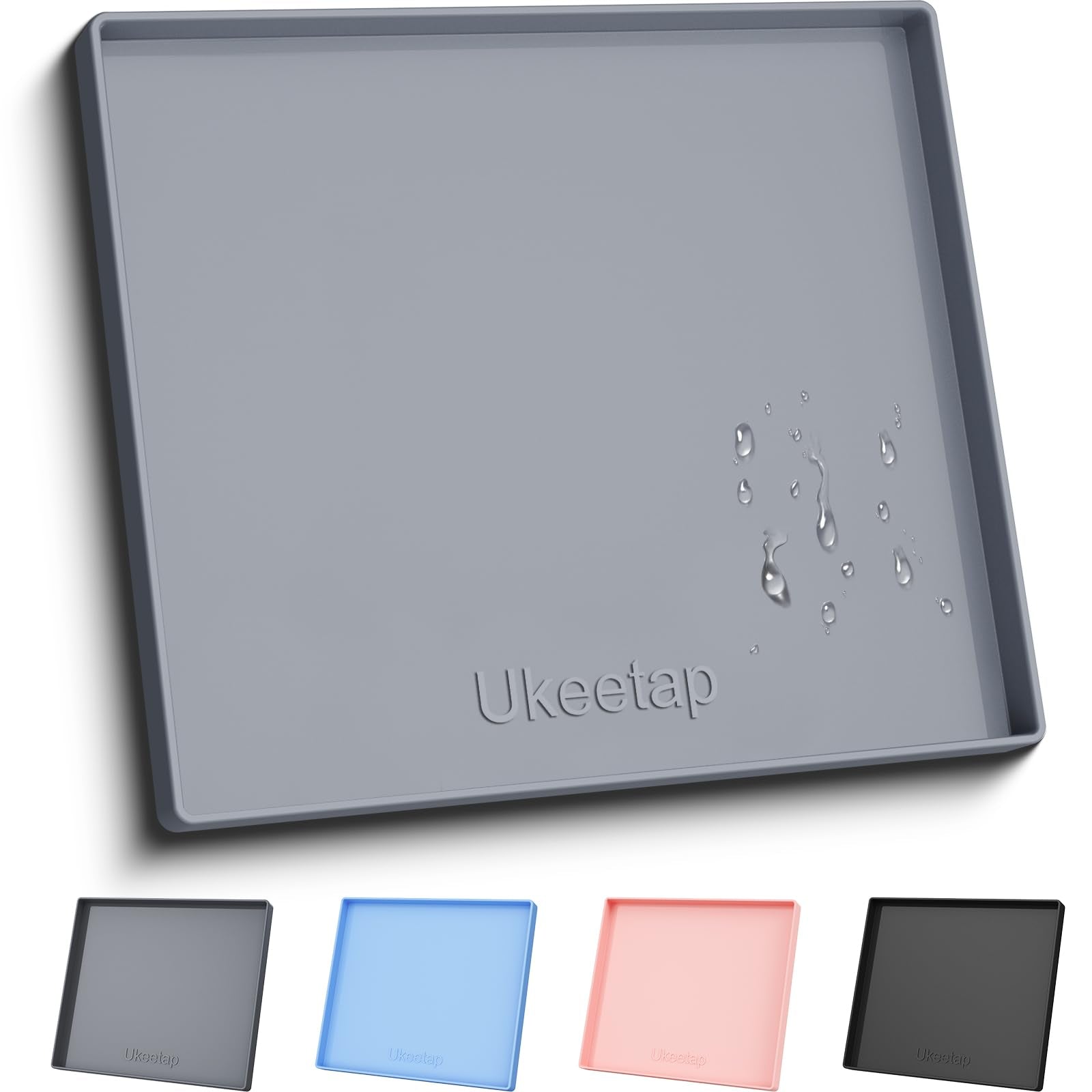 ukeetap Extra Thick Silicone Mat Waterproof with Raised Edge 34" x 22", Under Sink Mat for Kitchen & Bathroom, Kitchen Cabinet Liner, Multi-Purpose for Storage & Protection, Gray