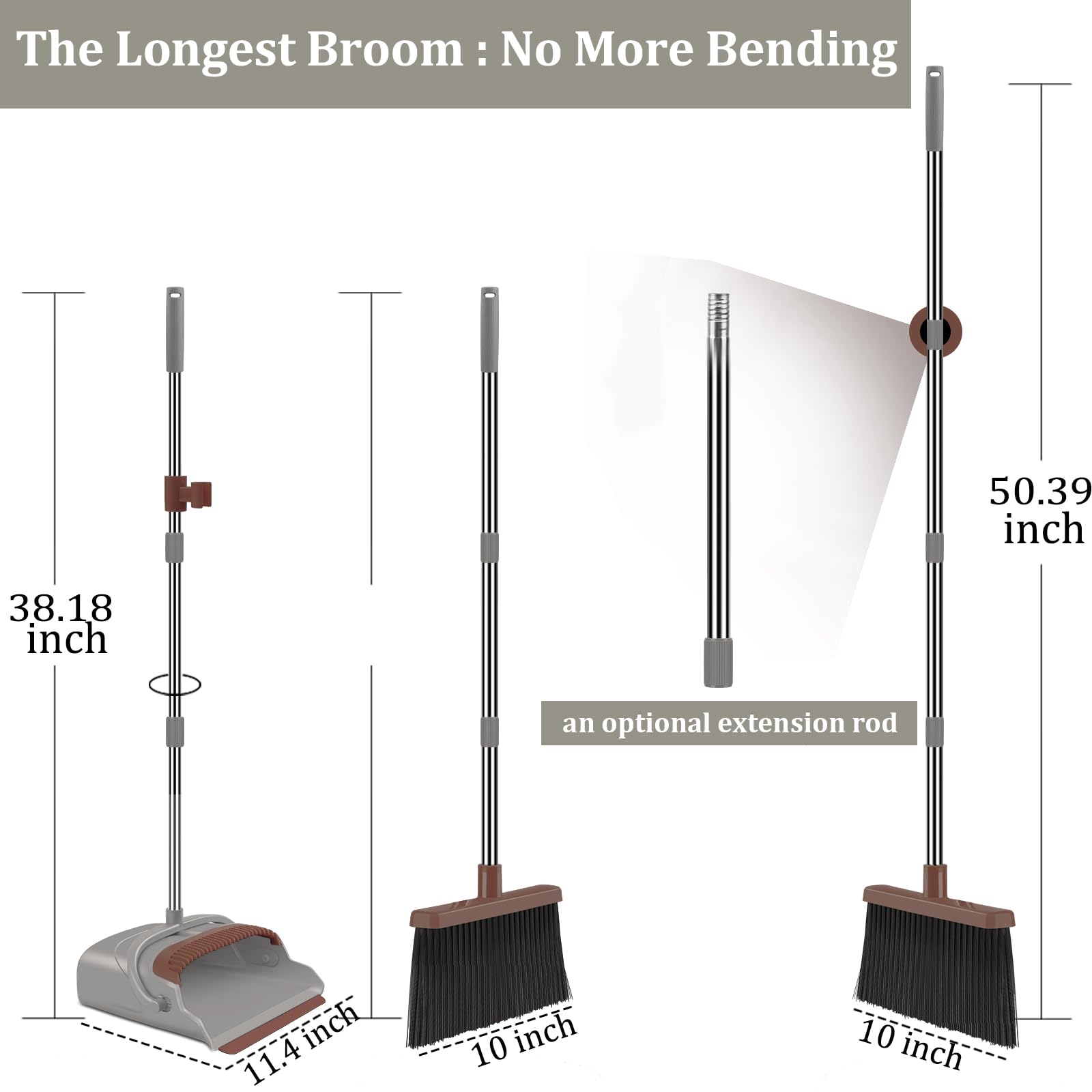 Upgrade Broom and Dustpan Set, Large Size and with Long Handle, Upright,Ideal for Indoor Outdoor Garage Kitchen Room Office Lobby Use (Green)