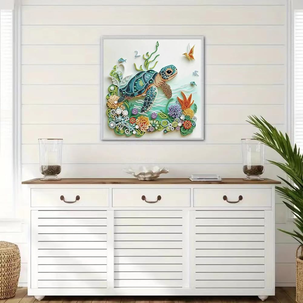 ZQEATRY Sea Turtle Animal Special Shape Diamond Art Kits for Adults,5D Diamond Painting Kits for Beginner,DIY Diamond Crystal Rhinestones Painting Kits for Home Wall Decor Gift 11.8 X 11.8inch